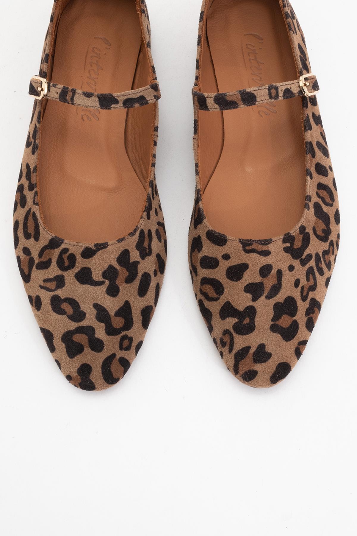 Lara - Leopard Print Suede Leather Mary Jane Flats – side view showing leather, suede, Vowalisse