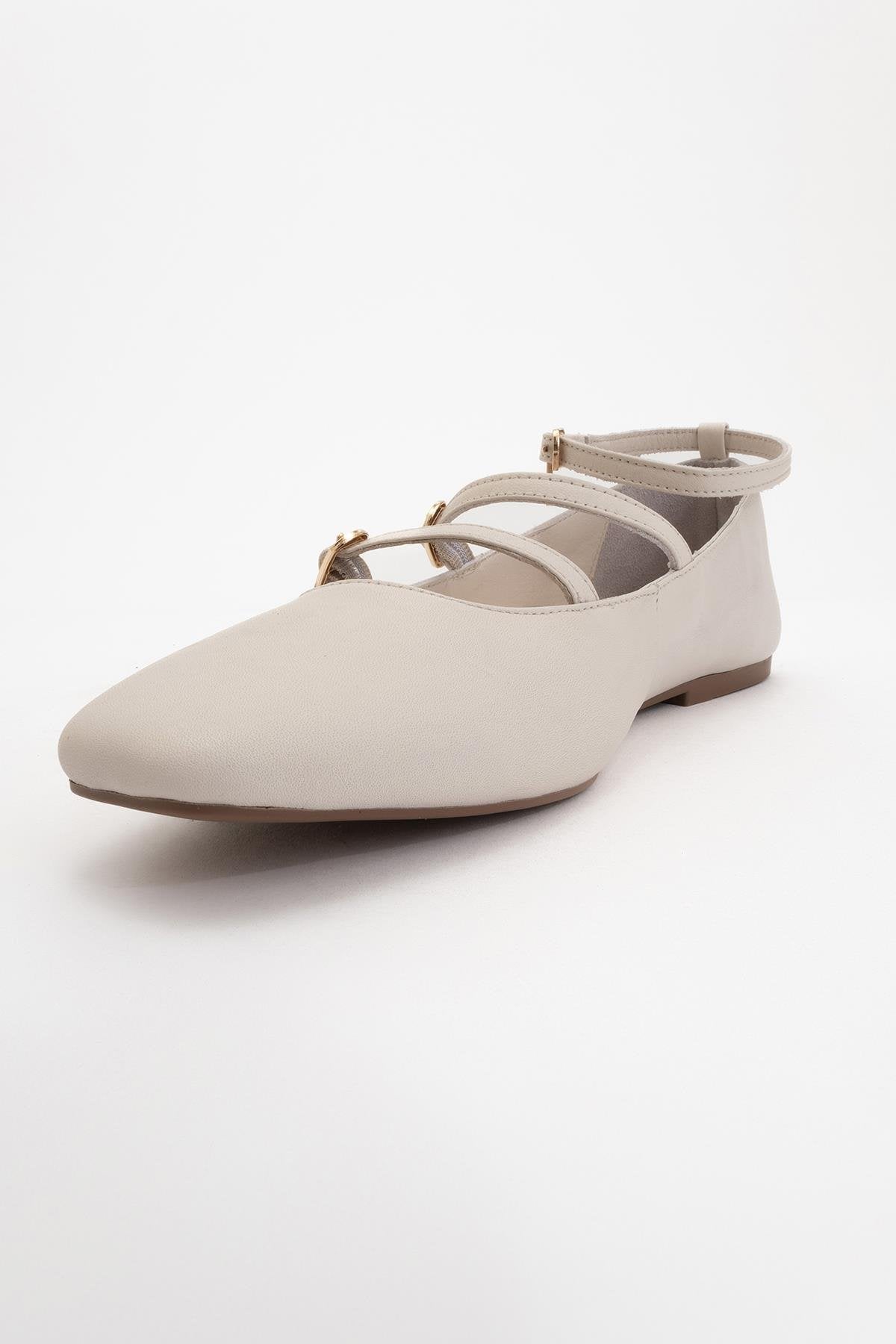 Serena - Beige Leather Mary Jane Flats – detail view showing leather, suede, red, Vowalisse