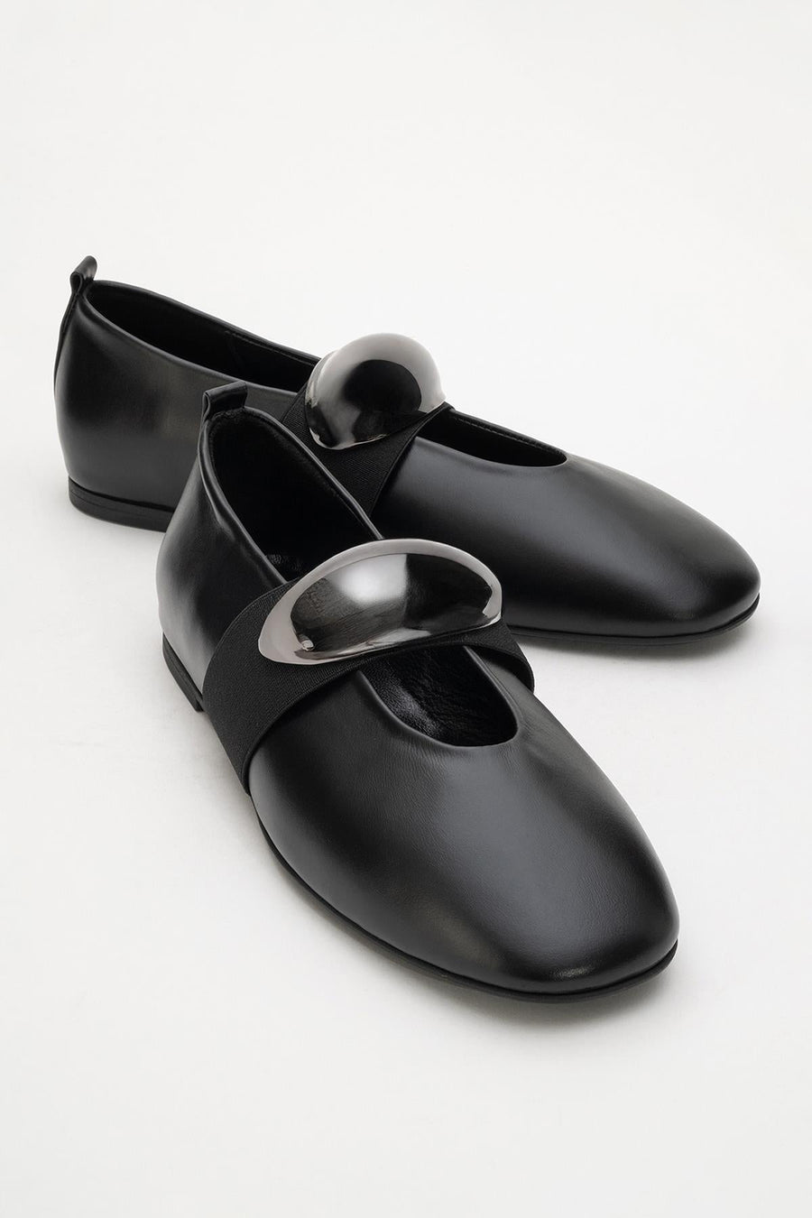 Zoey - Black Leather Ballet Flats