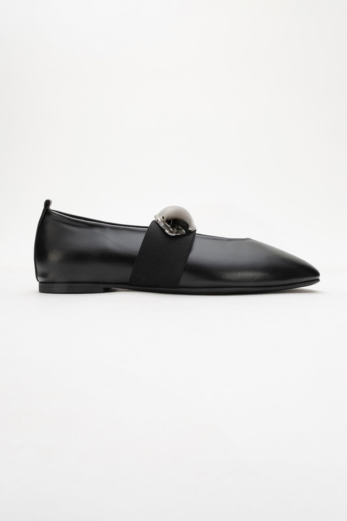 Zoey - Black Leather Ballet Flats – back view showing leather, black, Vowalisse