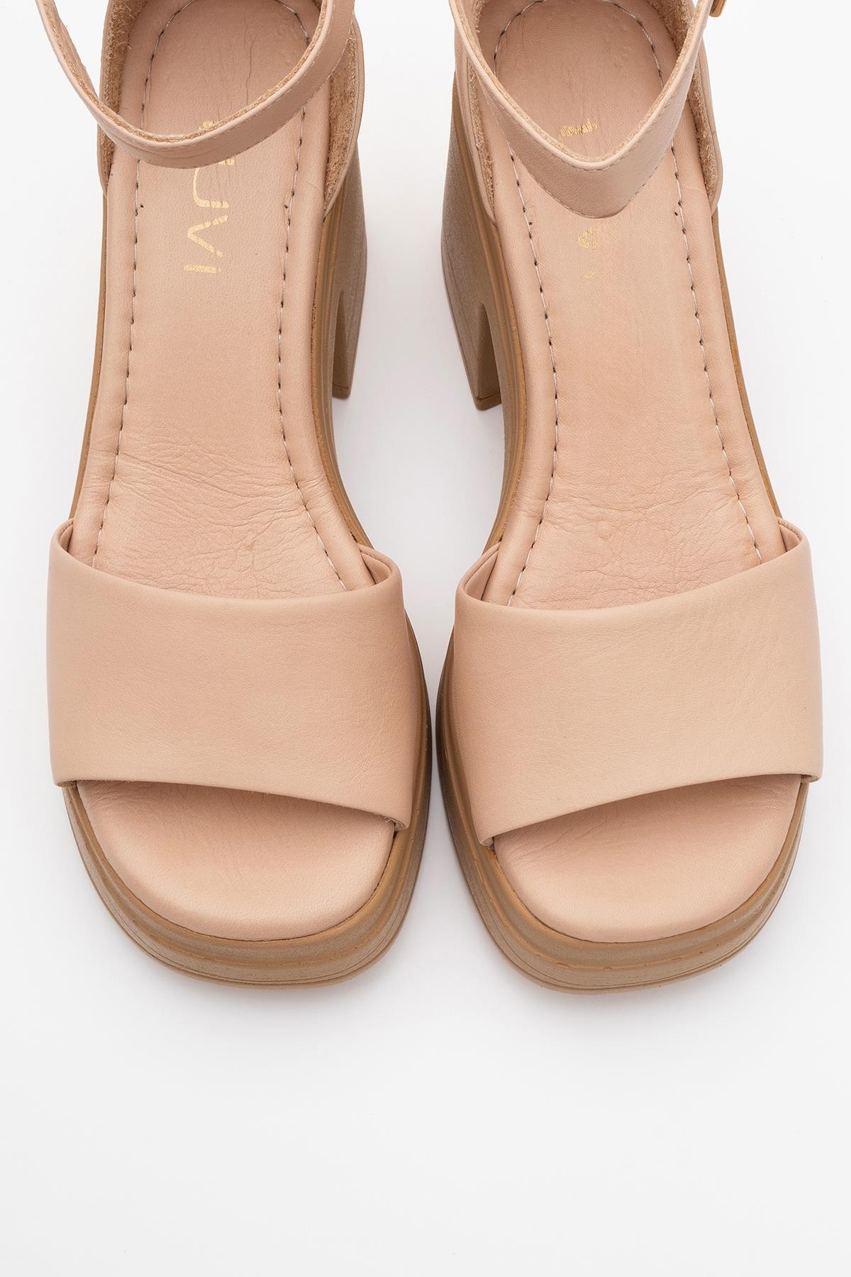 MARGOT - Cream Beige Leather Platform Sandal – side view showing leather, Vowalisse