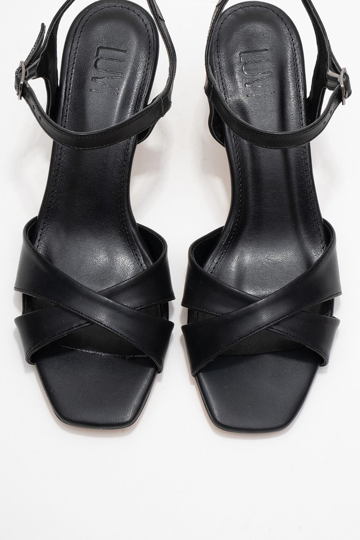 Melin - Black Cross-Strap High Heel Pump – side view showing leather, black, Vowalisse
