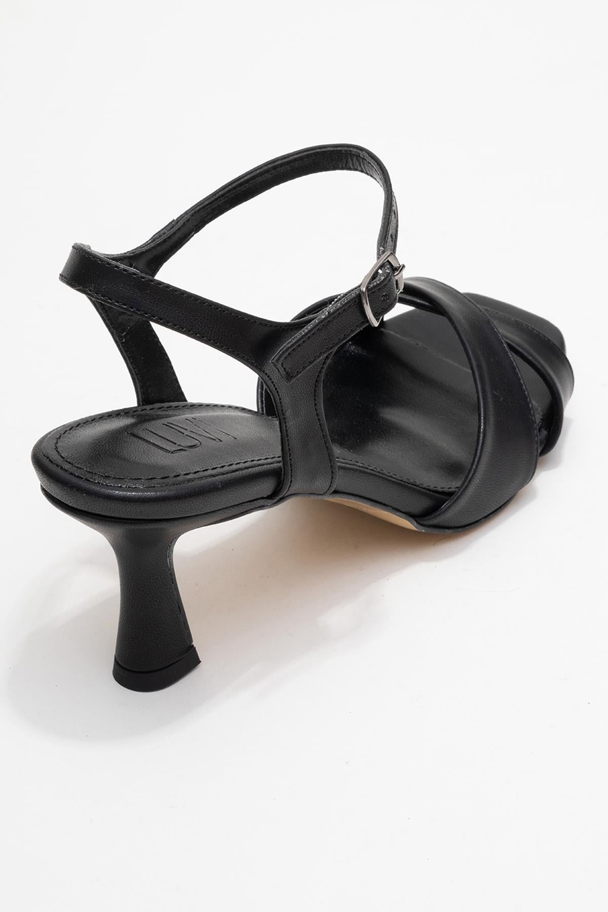 Melin - Black Cross-Strap High Heel Pump – back view showing leather, black, Vowalisse