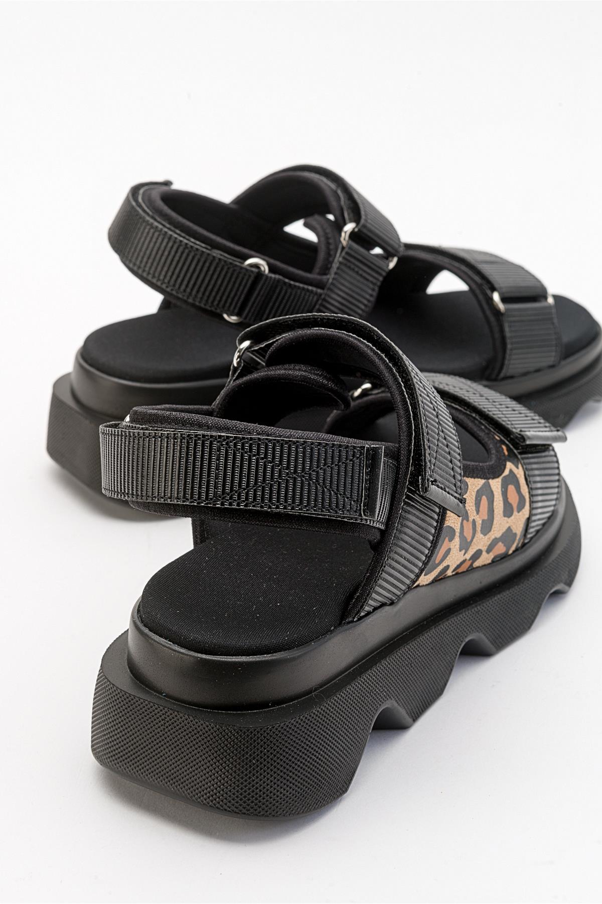 Tedy - Black Patterned Sandal – back view showing leather, black, Vowalisse