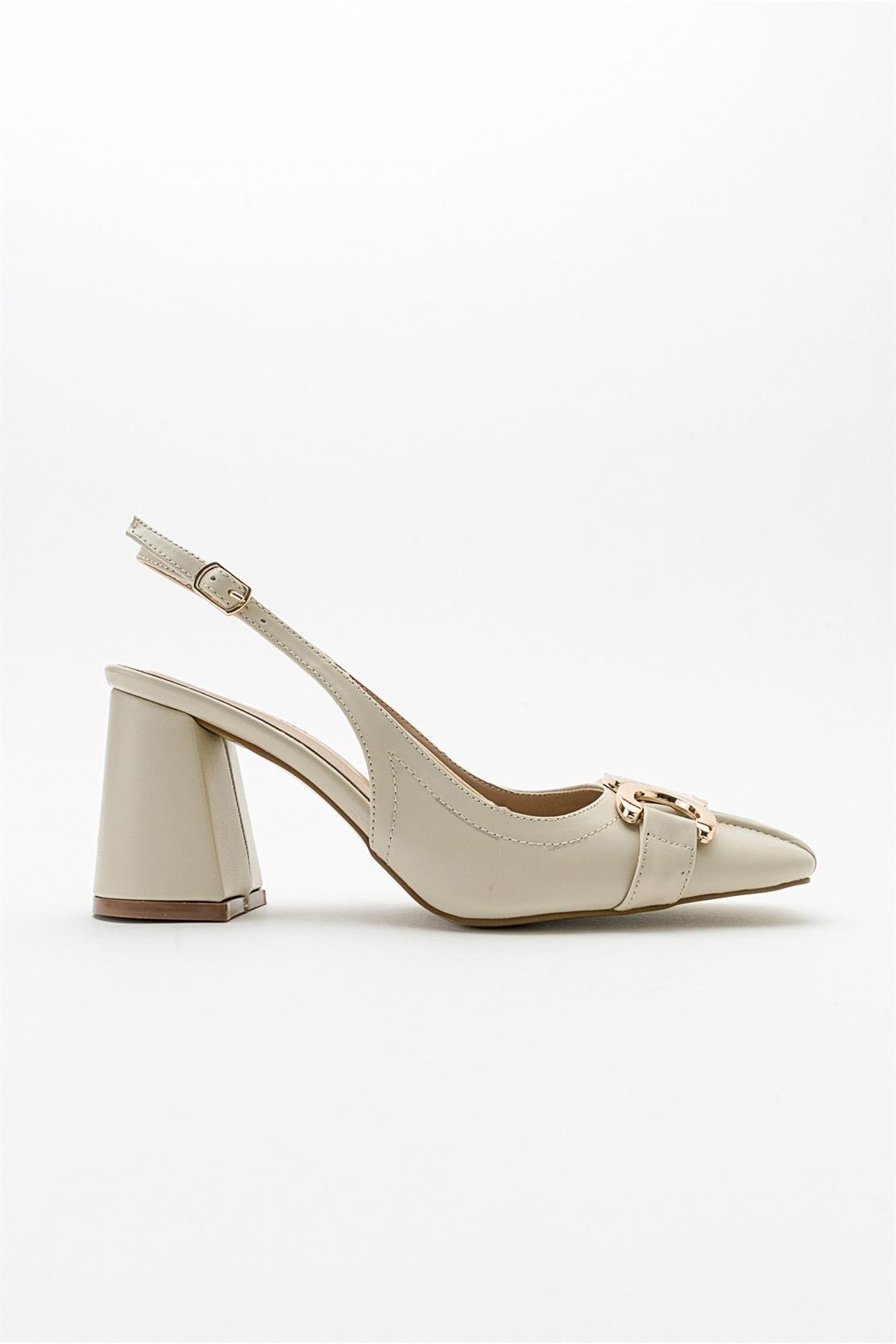 Forlev - Ecru Beige Heeled Shoe – top view showing leather, Vowalisse