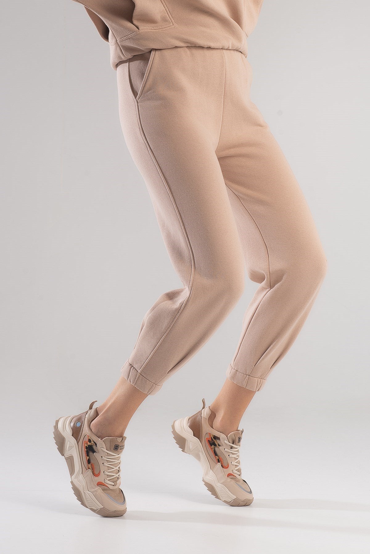 Europa - Beige Patterned Sneaker – pair view showing leather, Vowalisse