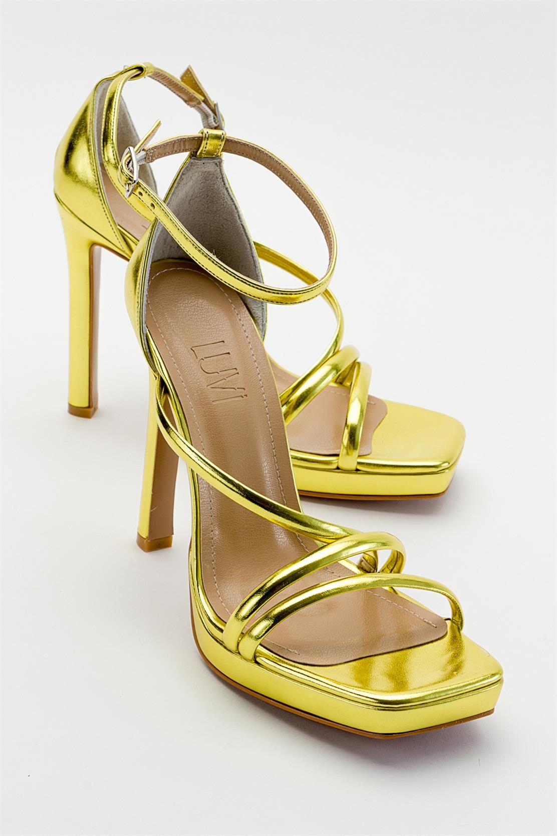 Shelp - Light Green High Heel Shoe – front three-quarter view showing leather, green, Vowalisse