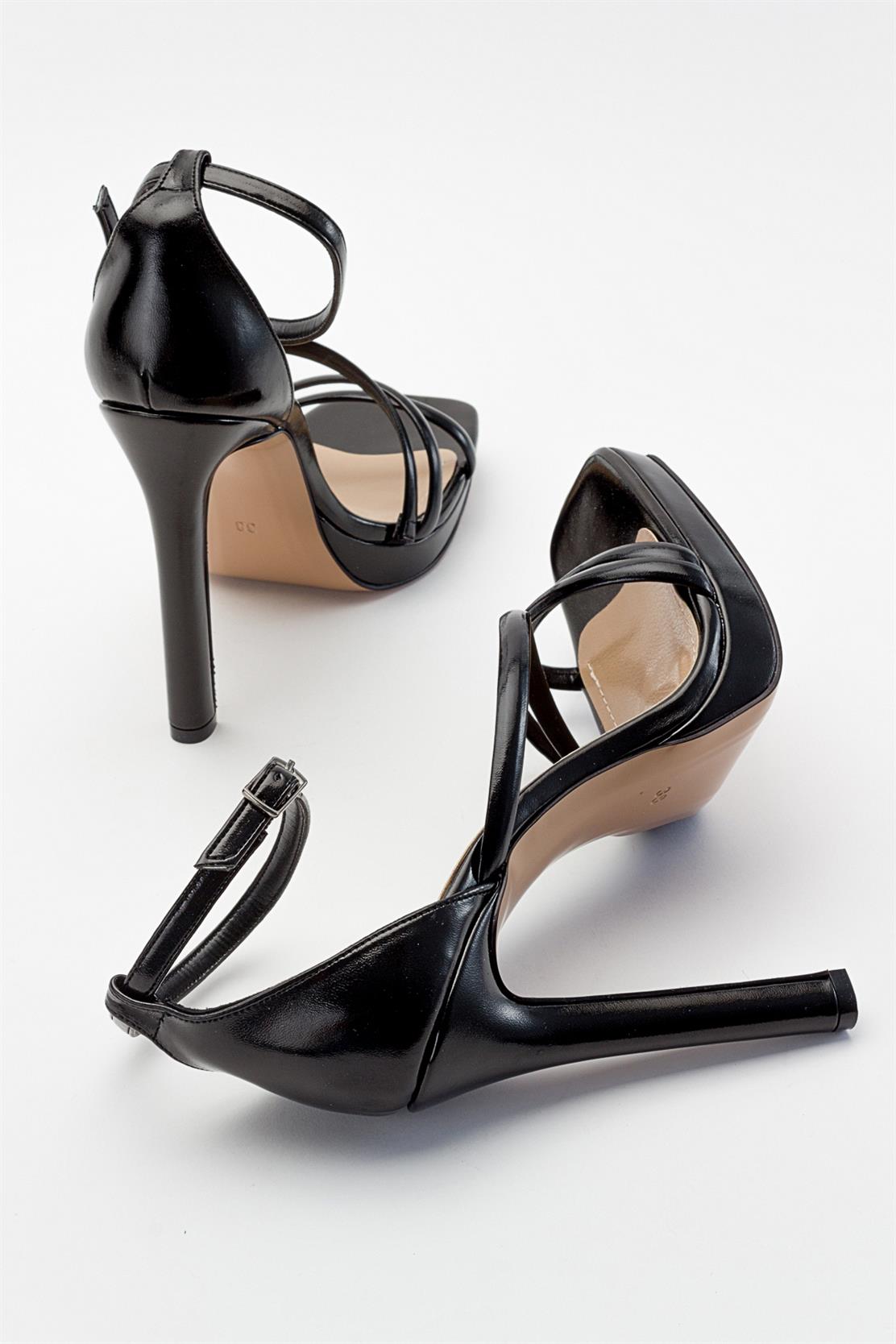 Shelp - Black Heeled Shoe – side view showing leather, black, Vowalisse