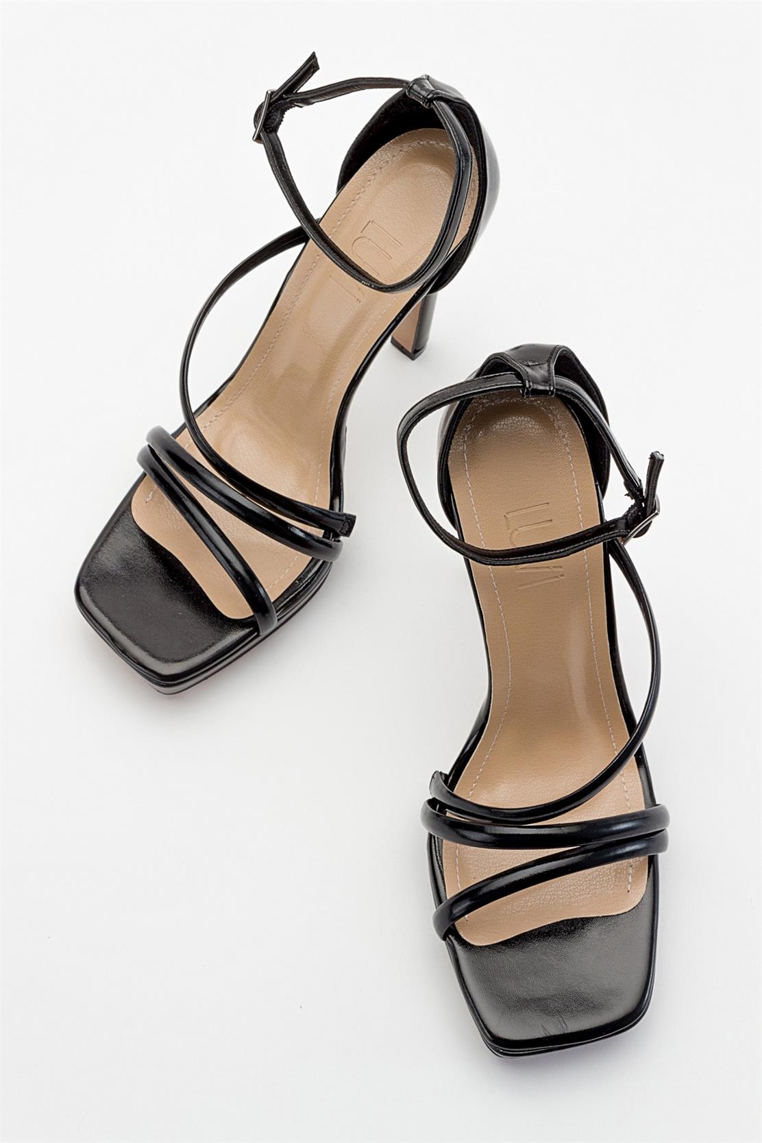 Shelp - Black Heeled Shoe – detail view showing leather, black, Vowalisse