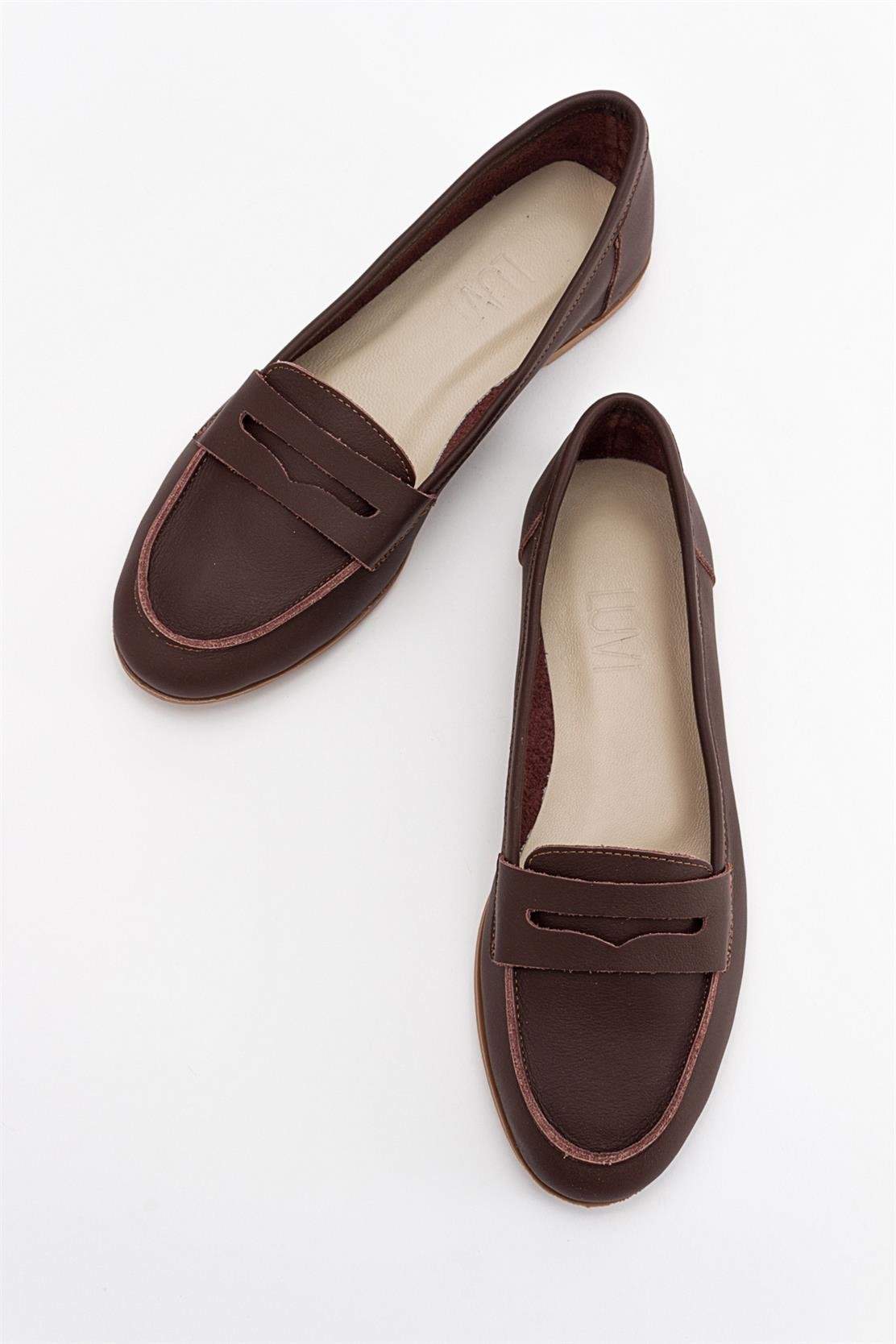 Dorothy - Dark Brown Leather Loafers – detail view showing leather, suede, Vowalisse