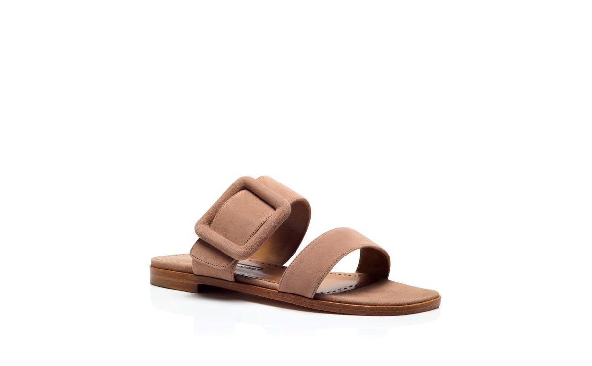 Marielle Halo Neutral Open Toe Mules – top view showing neutral open toe, suede, Vowalisse
