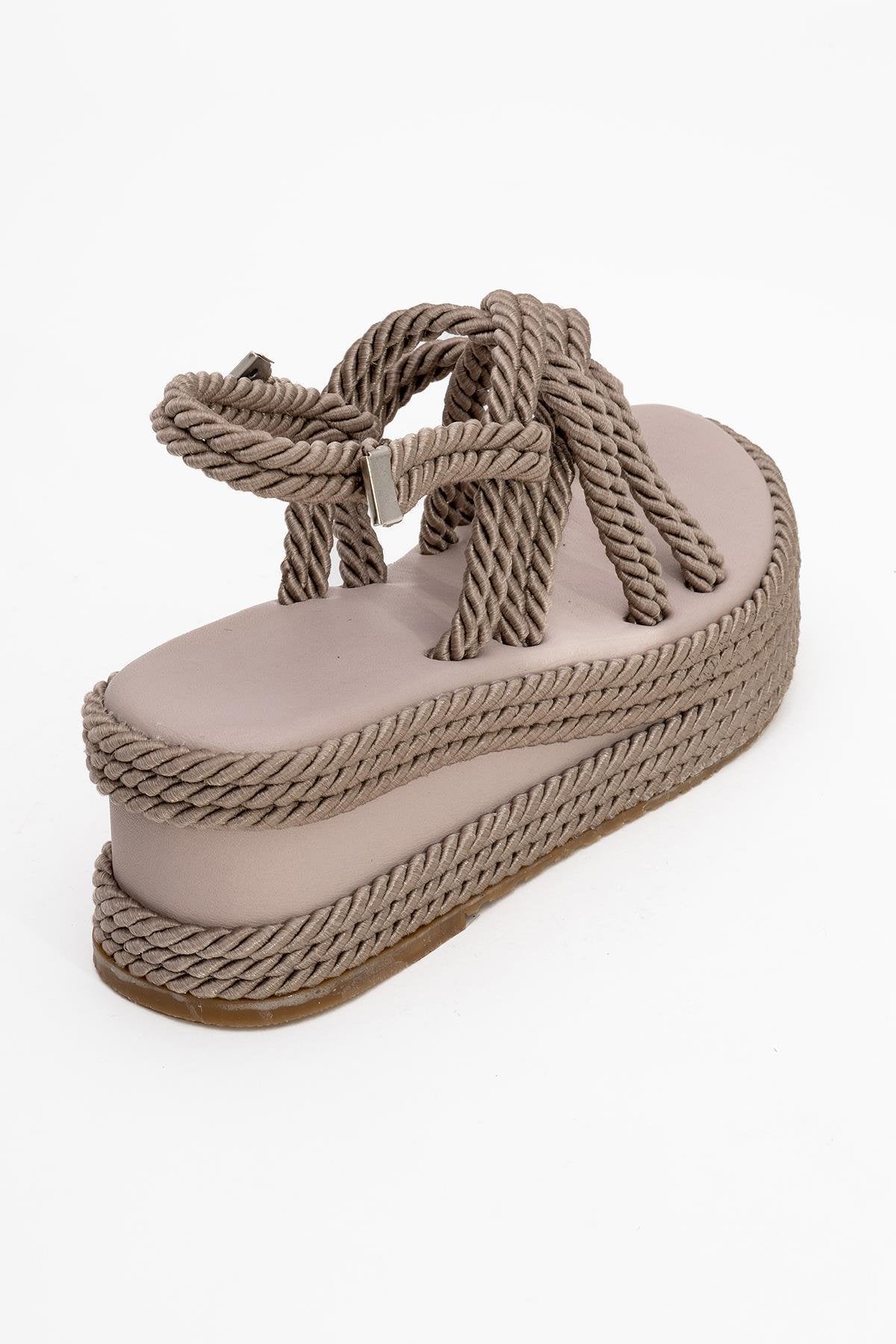 Juney - Taupe Genuine Leather Lace-Up Wedge Sandal – back view showing lace, leather, Vowalisse
