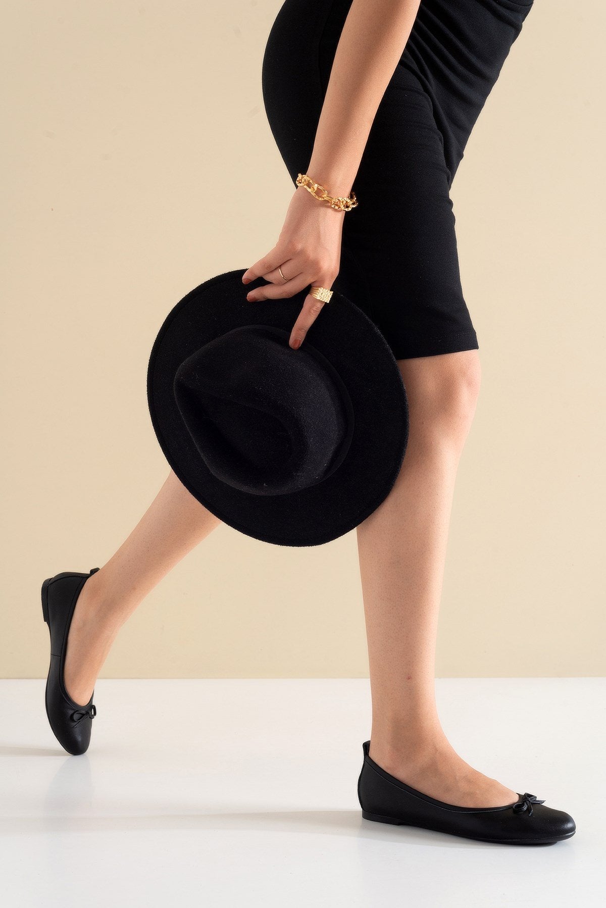 Florence - Black Ballerina Flats – sole view showing bow, leather, suede, Vowalisse