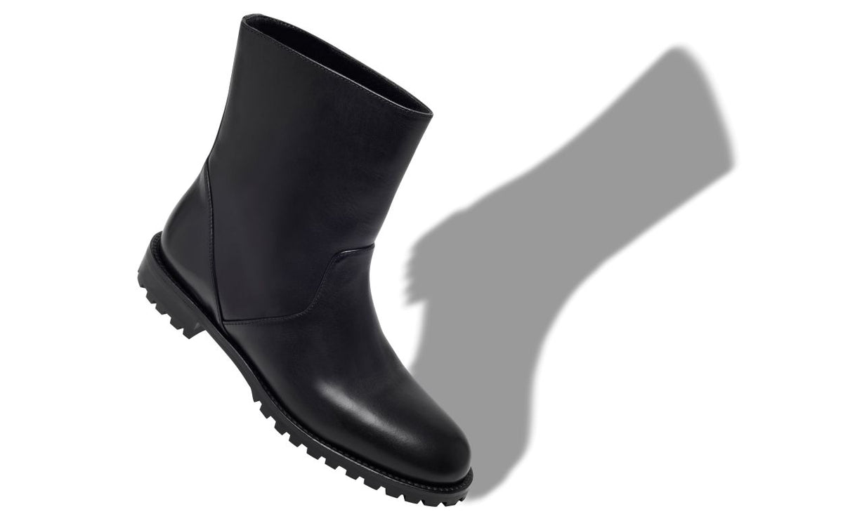 Lunette Lace Black Round Toe Ankle Boots – front three-quarter view showing black round toe, Vowalisse