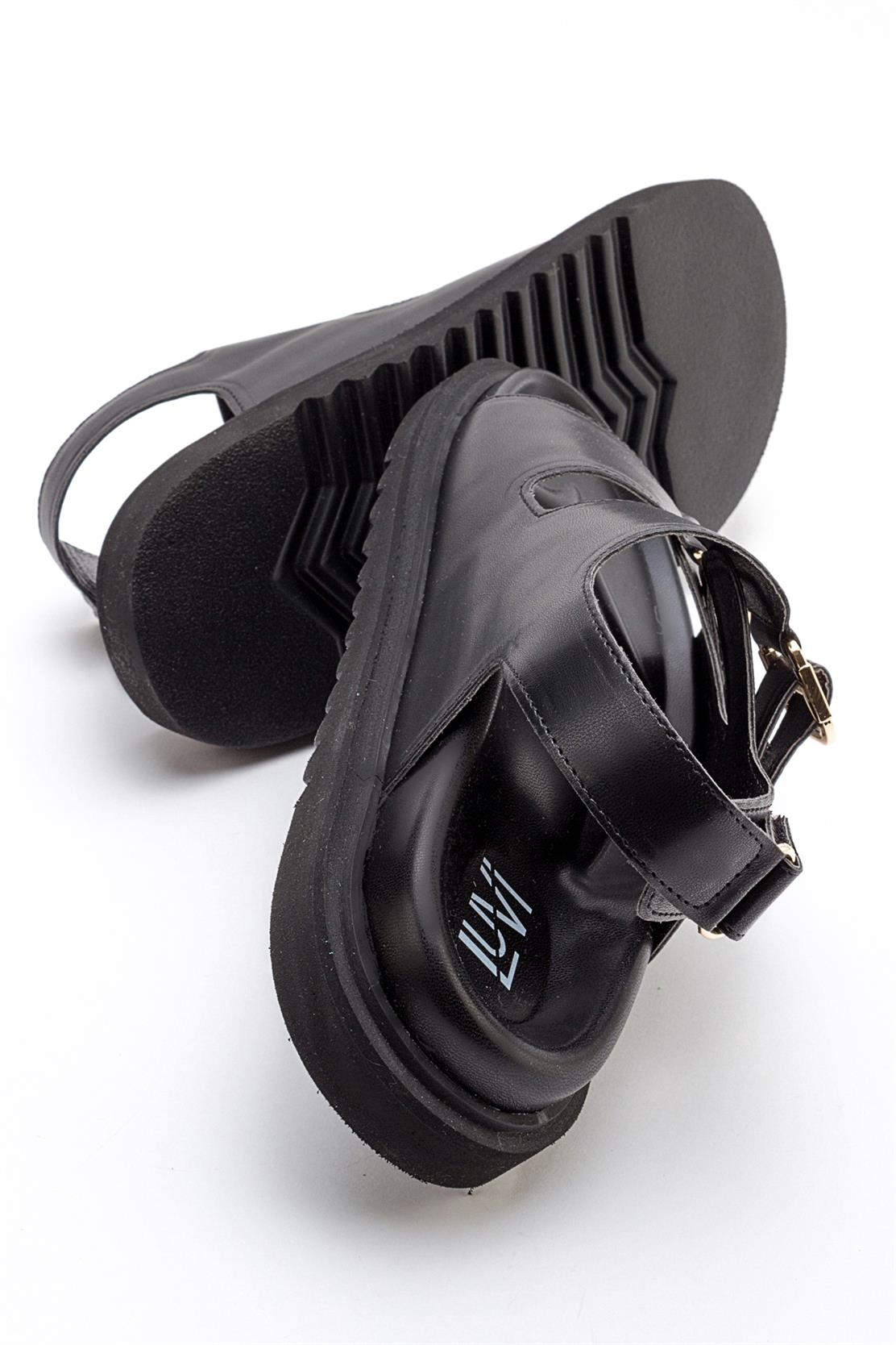 Hermosa - Black Sandal – back view showing leather, black, Vowalisse