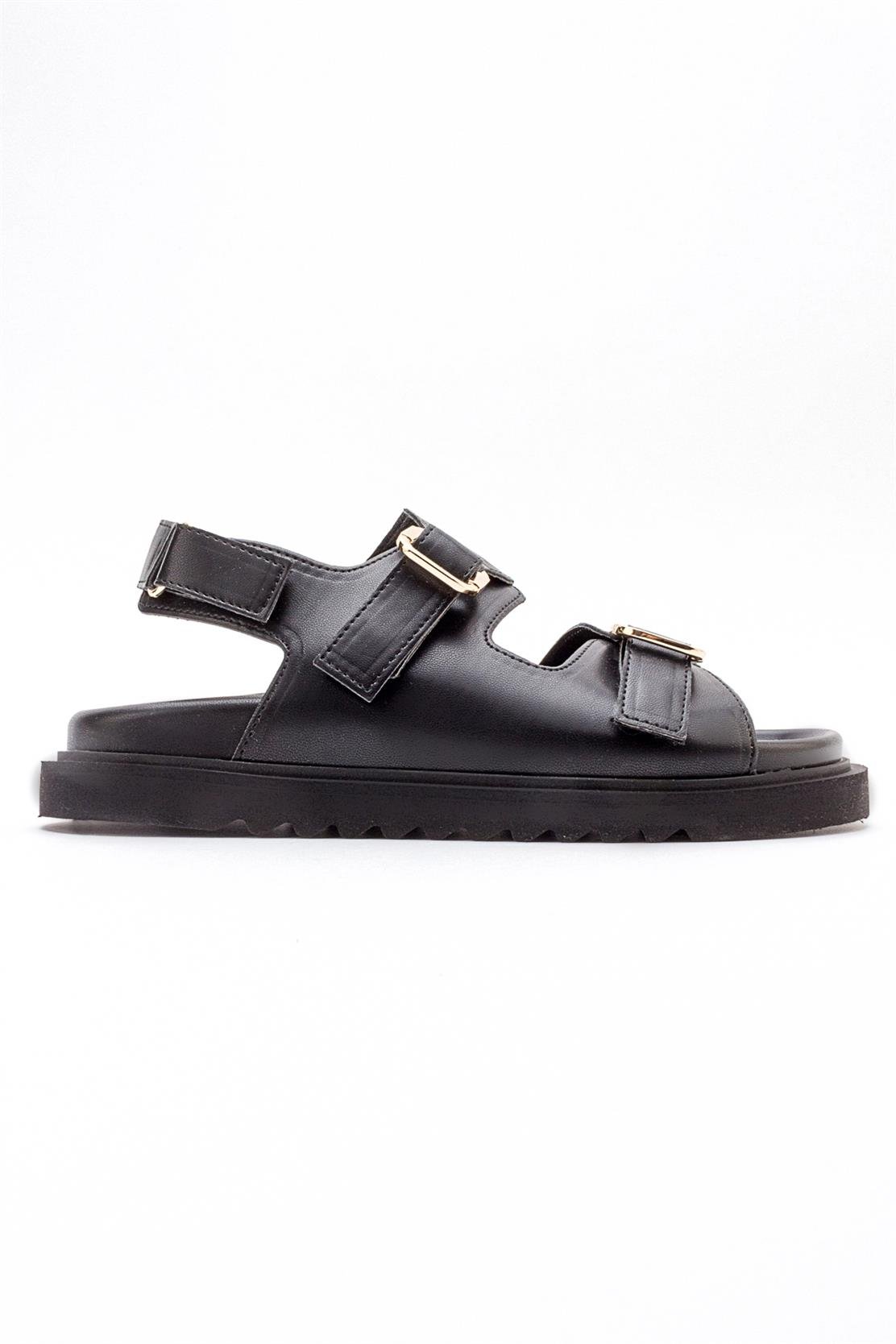 Hermosa - Black Sandal – top view showing leather, black, Vowalisse