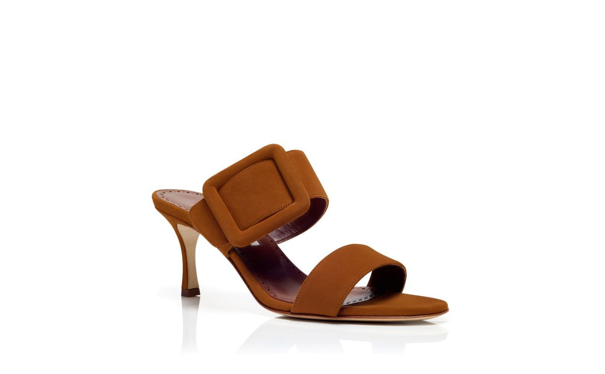 Alessia Muse Brown Open Toe Mules – top view showing brown open toe, suede, Vowalisse