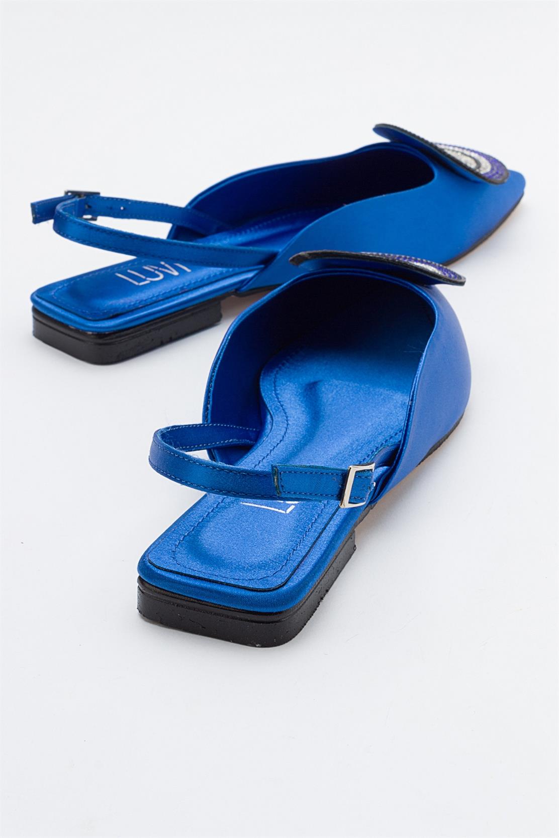 Gevel - Powder Blue Satin Ballet Flat – back view showing satin, blue, Vowalisse