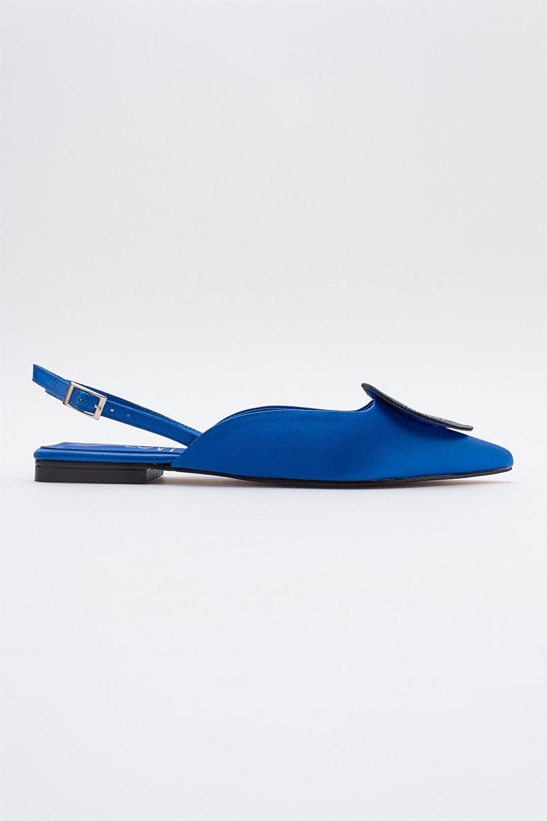 Gevel - Powder Blue Satin Ballet Flat – top view showing satin, blue, Vowalisse