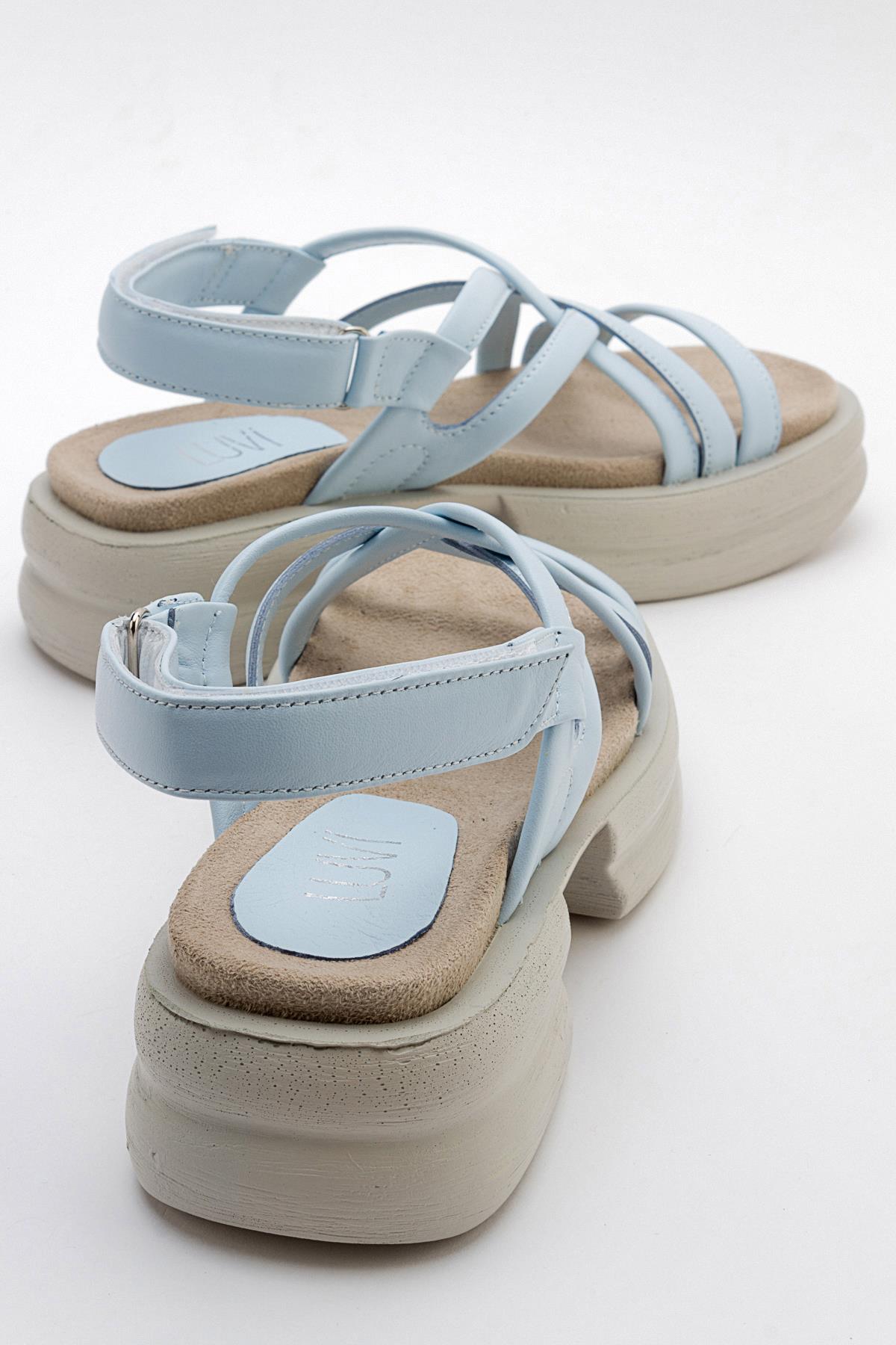 Senza - Baby Blue Genuine Leather Sandal – side view showing leather, blue, Vowalisse