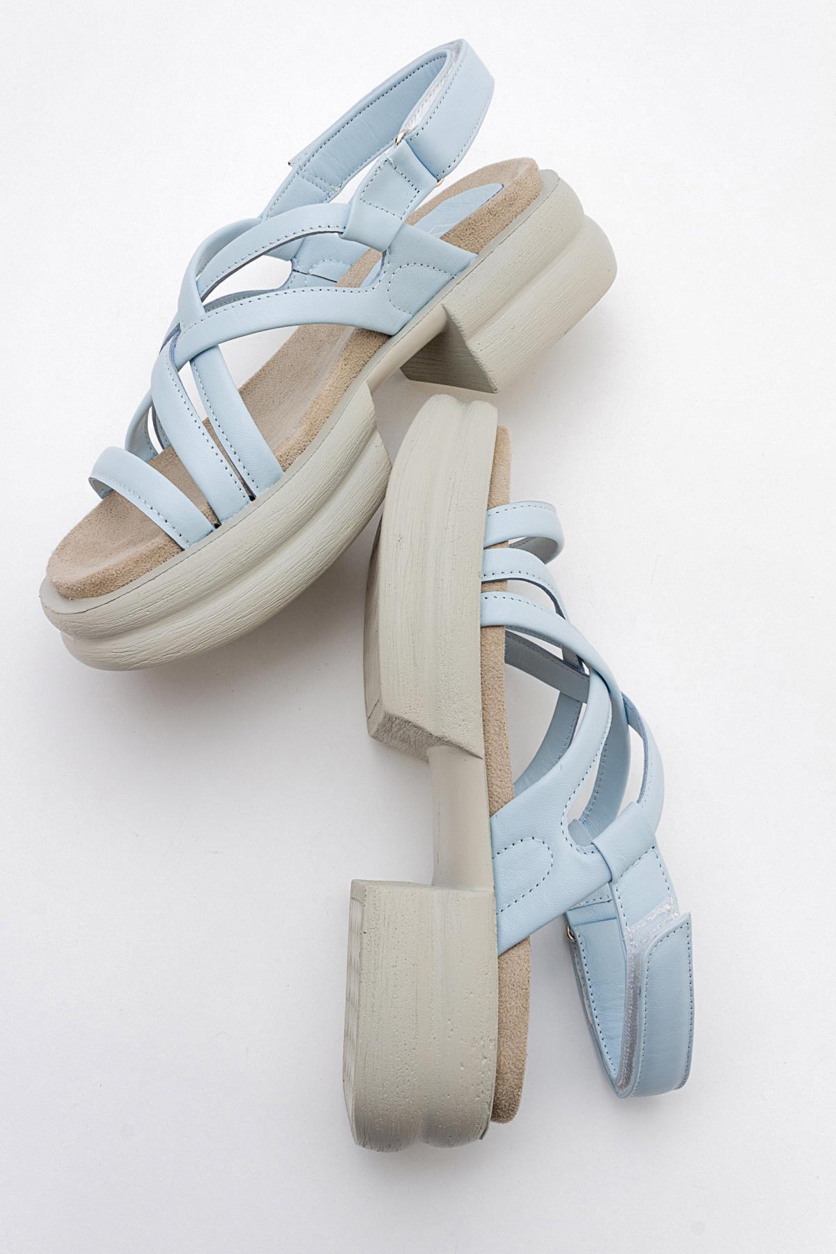 Senza - Baby Blue Genuine Leather Sandal – detail view showing leather, blue, Vowalisse