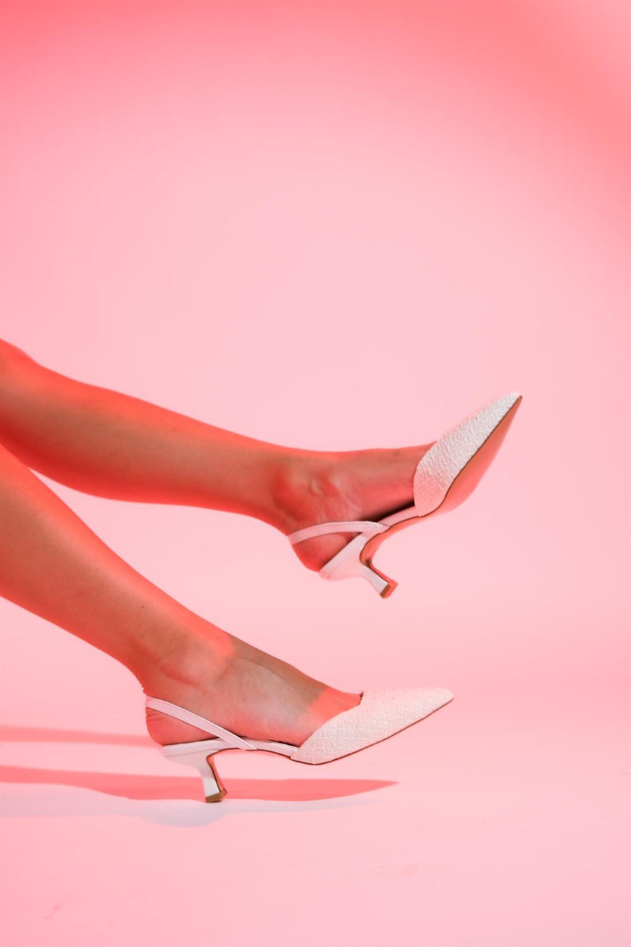 Over - White Tweed Pointed Toe Low Heel Shoe