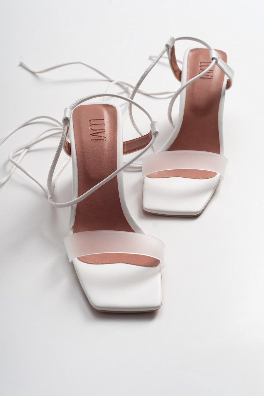 Rhea White Block Heel Sandal