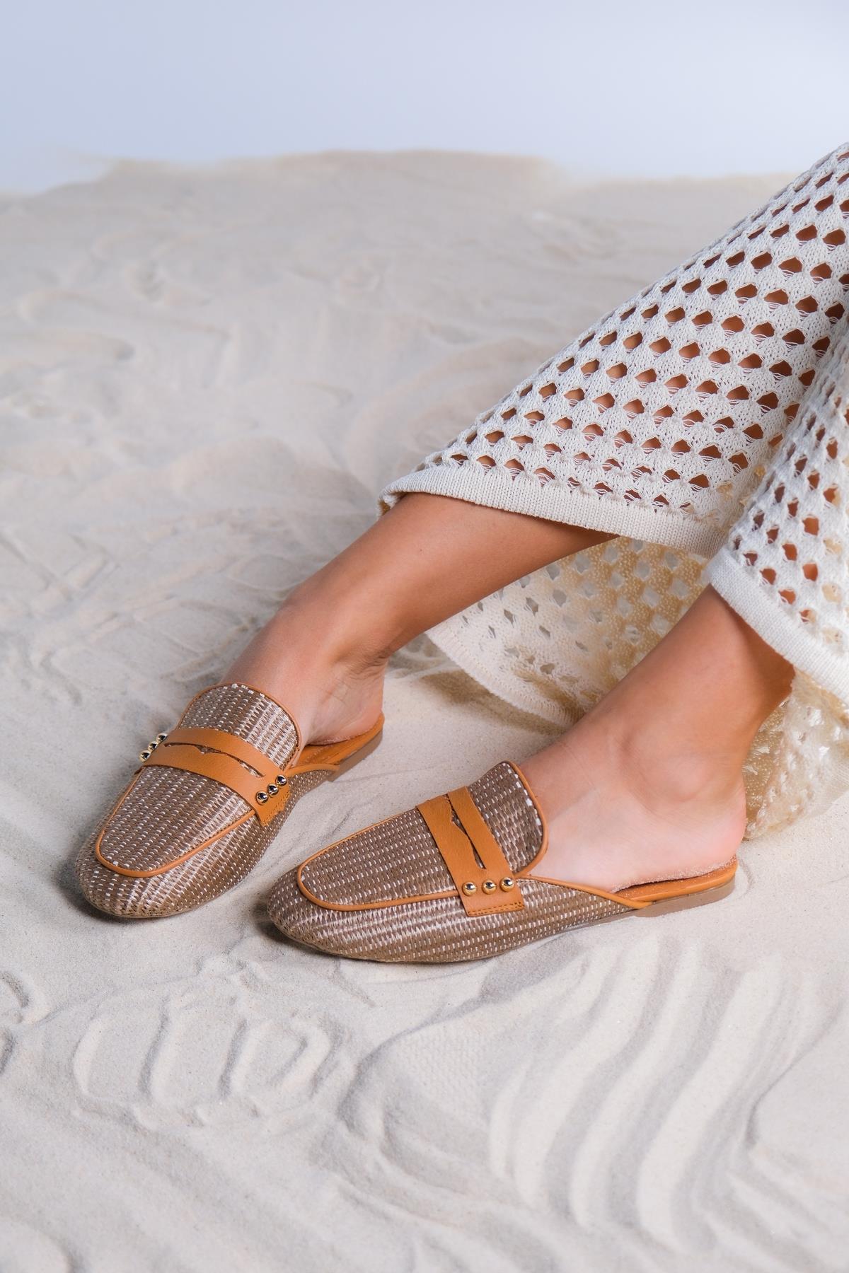Patrizia - Brown Leather Mule – pair view showing leather, Vowalisse