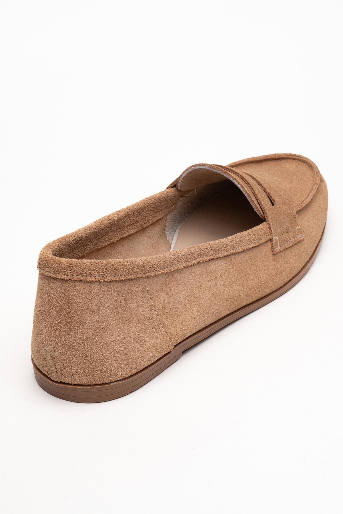 Dorothy - Camel Suede Leather Loafers – back view showing leather, suede, Vowalisse