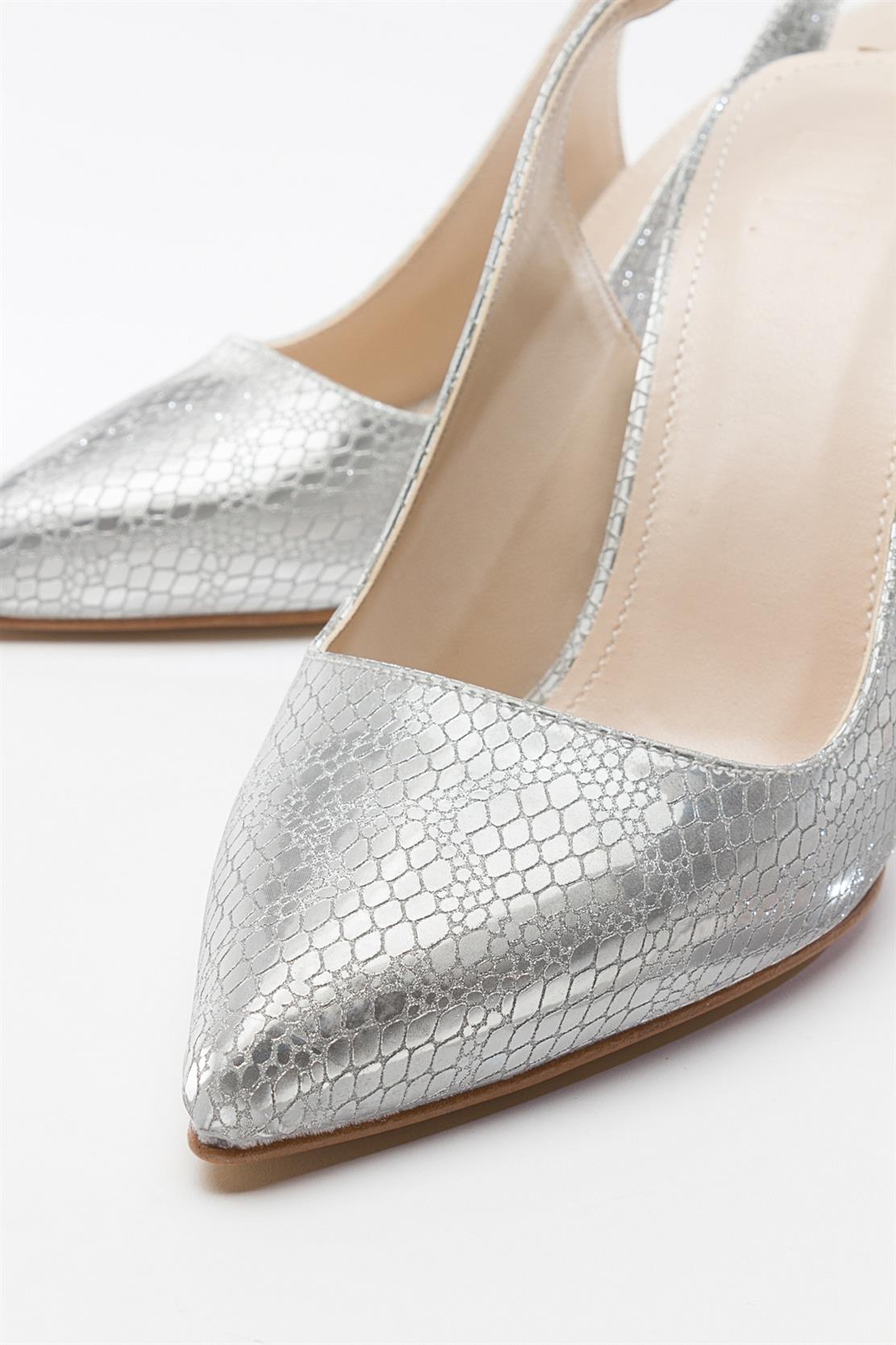 Orfo - Silver High Heel Shoe – top view showing leather, silver, red, Vowalisse