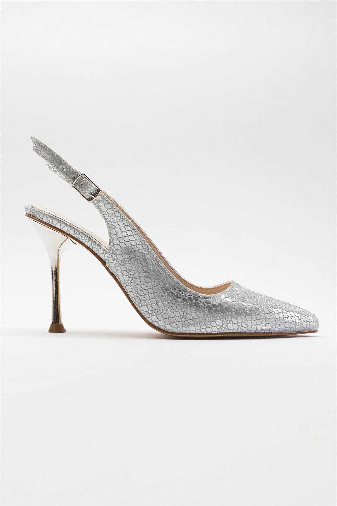 Orfo - Silver High Heel Shoe – sole view showing leather, silver, red, Vowalisse