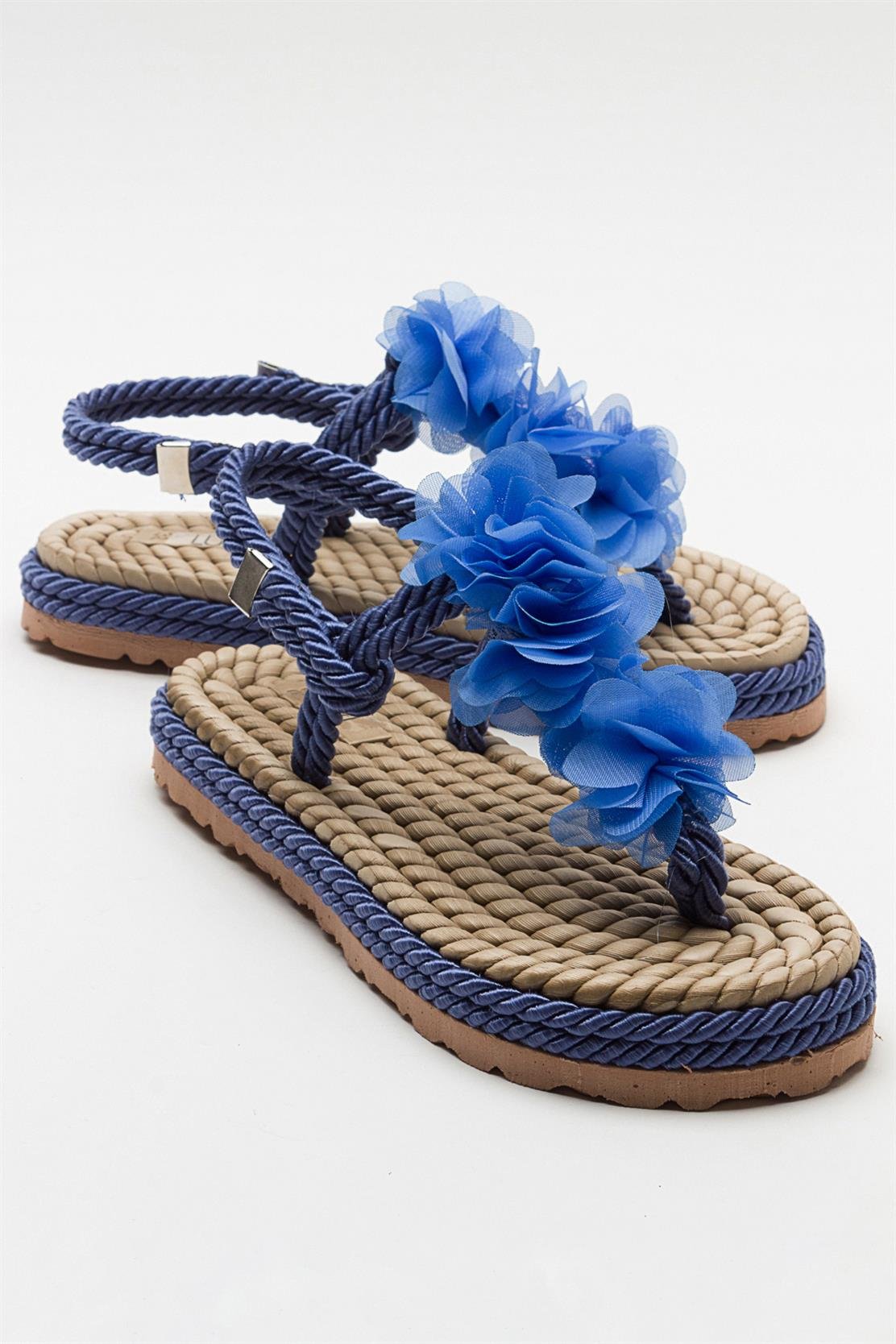 SANTRA Navy Lace-Up Thong Sandals – front three-quarter view showing lace, leather, Vowalisse
