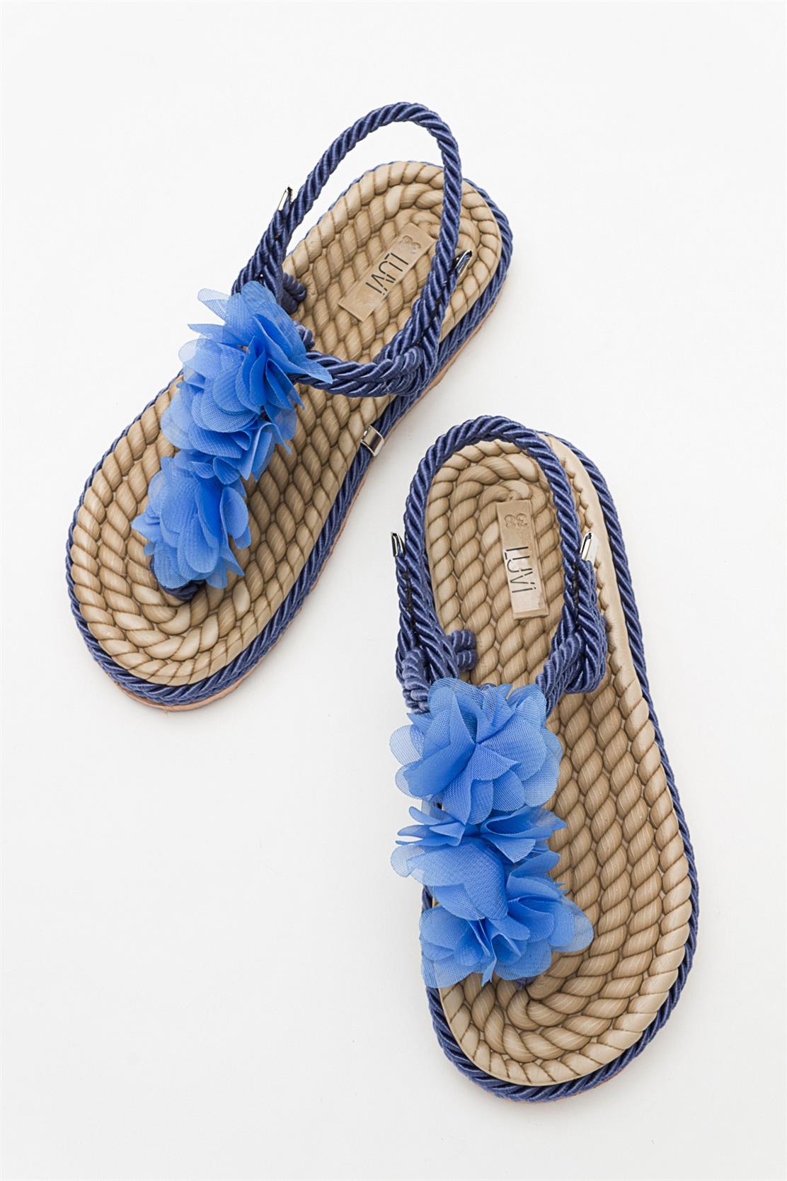 SANTRA Navy Lace-Up Thong Sandals – back view showing lace, leather, Vowalisse