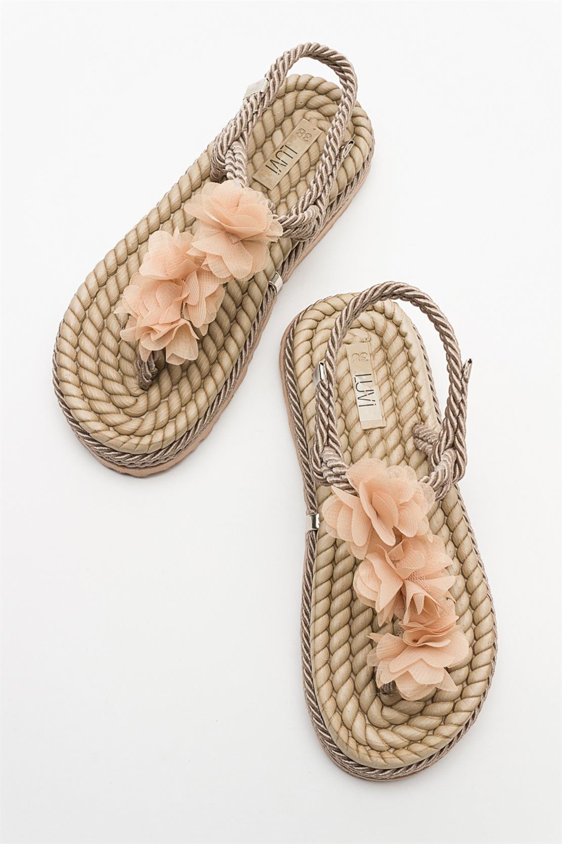 SANTRA Dark Beige Lace-Up Thong Sandals – side view showing lace, leather, Vowalisse