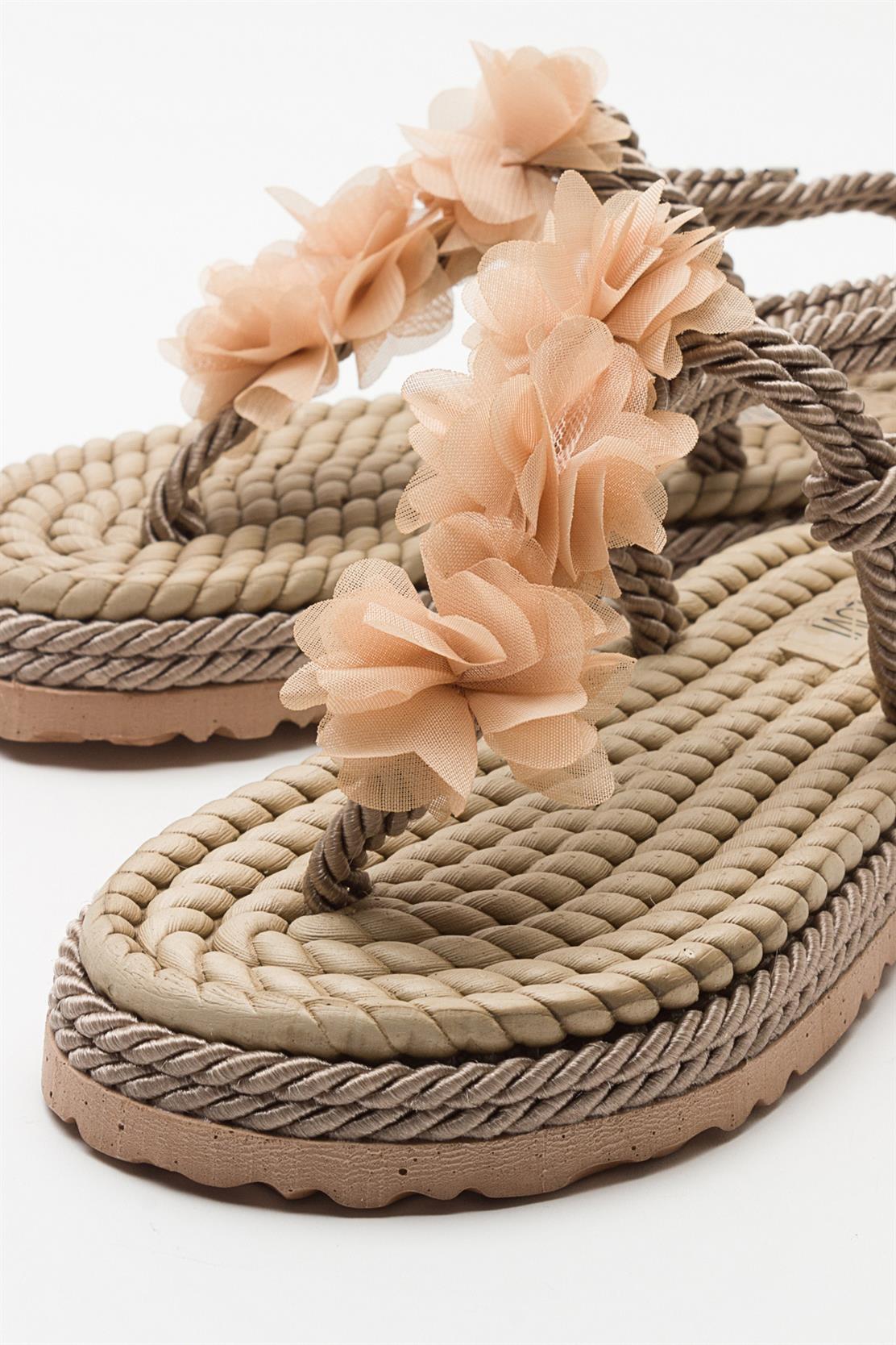 SANTRA Dark Beige Lace-Up Thong Sandals – back view showing lace, leather, Vowalisse