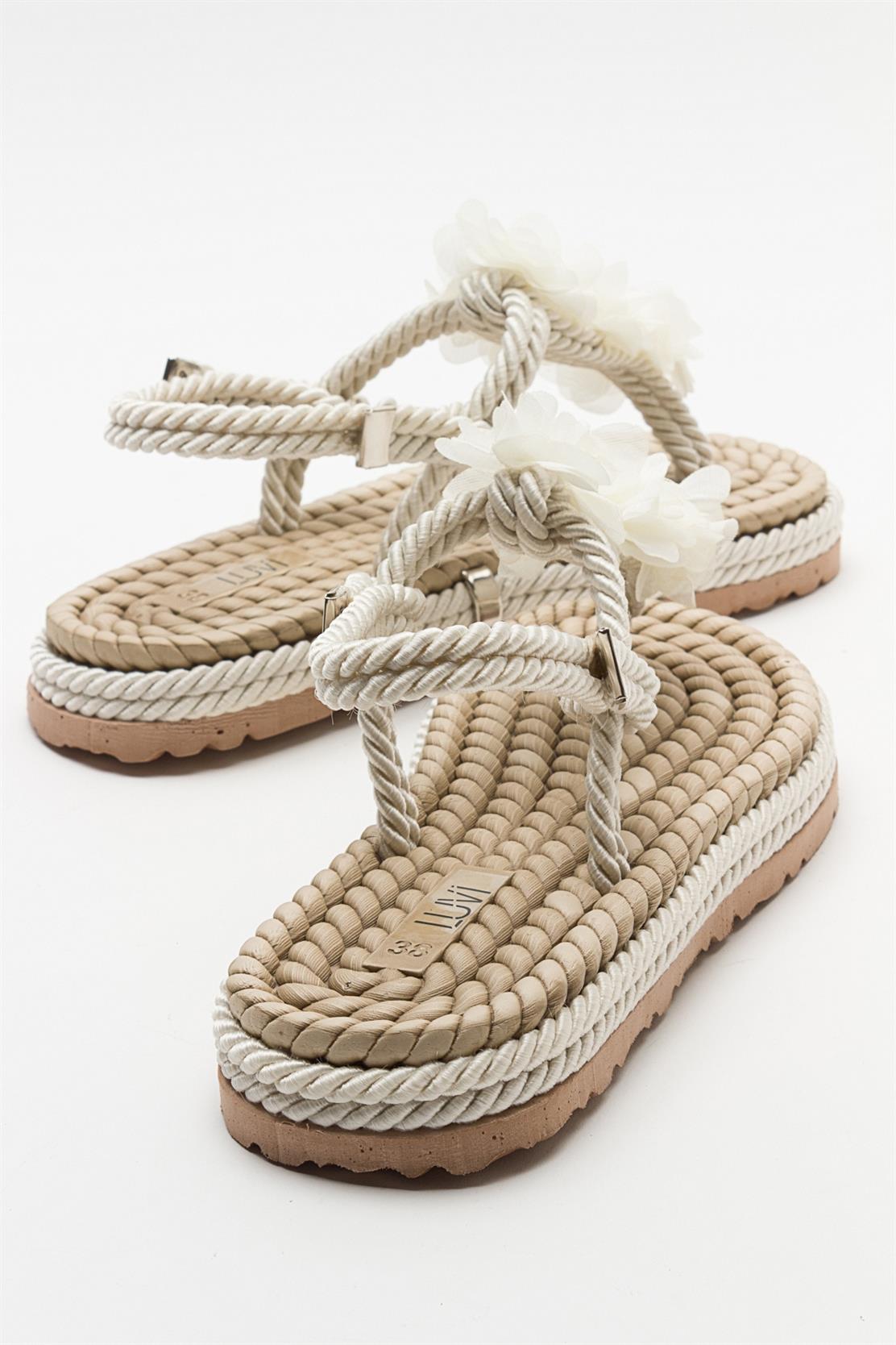 SANTRA Beige Lace-Up Thong Sandals – back view showing lace, leather, Vowalisse