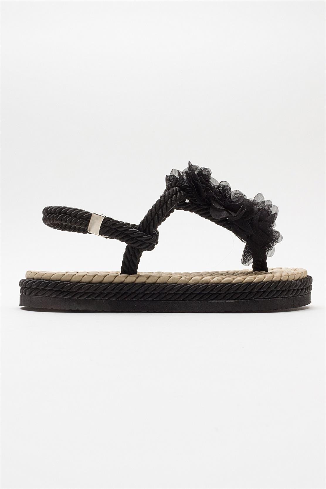 SANTRA Black Lace-Up Thong Sandals – top view showing lace, leather, black, Vowalisse