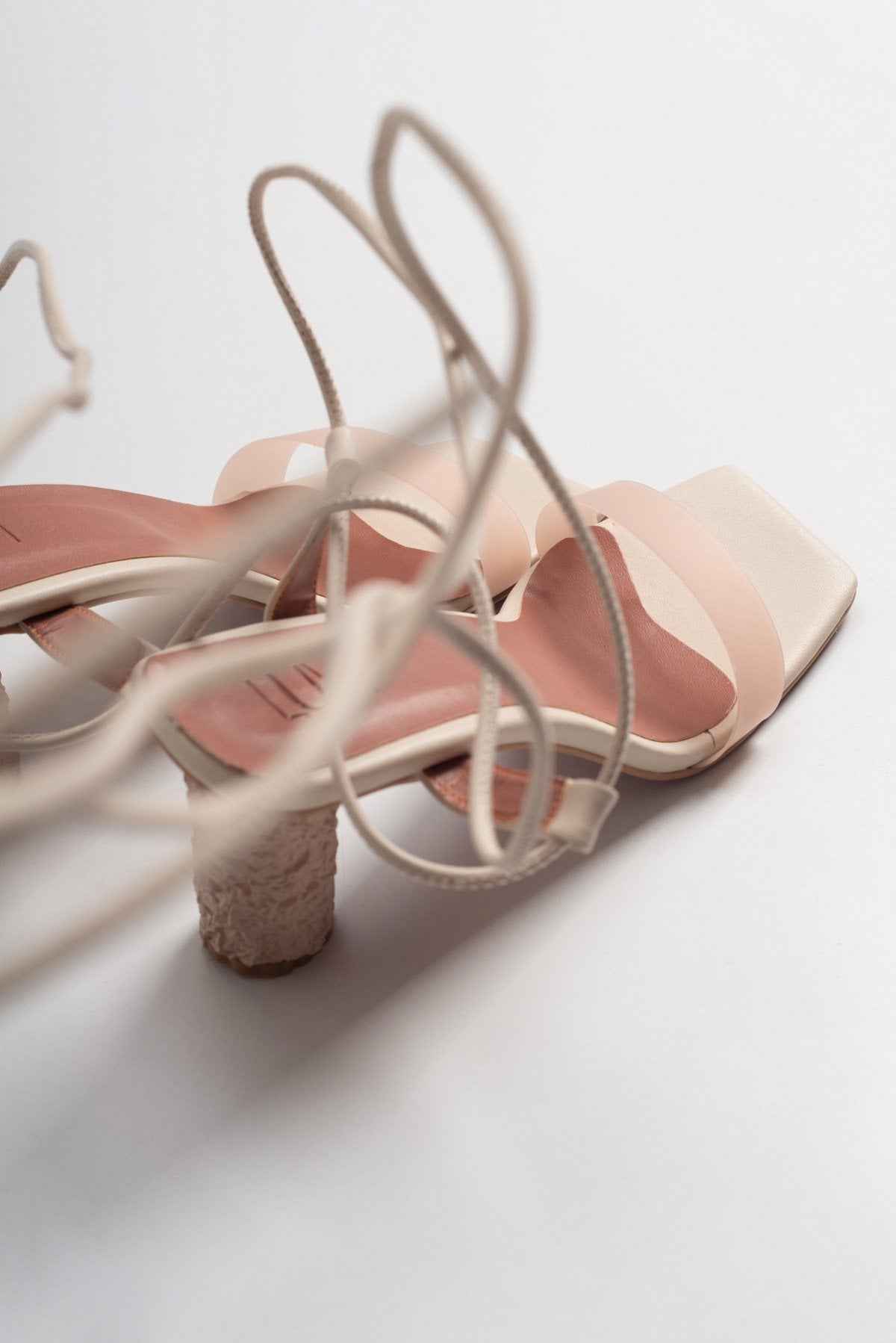 Rhea Beige Block Heel Sandal – heel view showing leather, Vowalisse