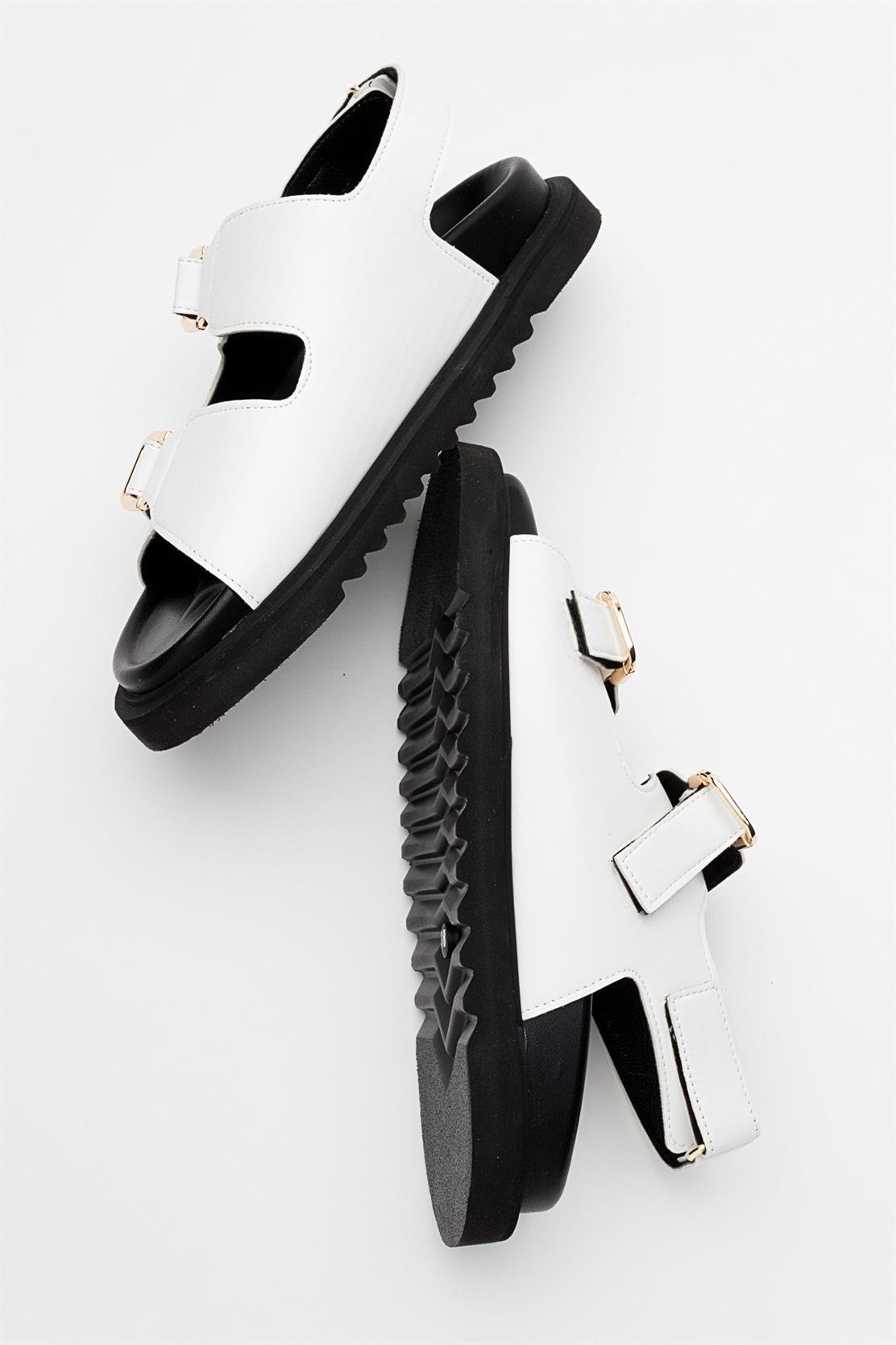 Hermosa - White Sandal – detail view showing leather, white, Vowalisse