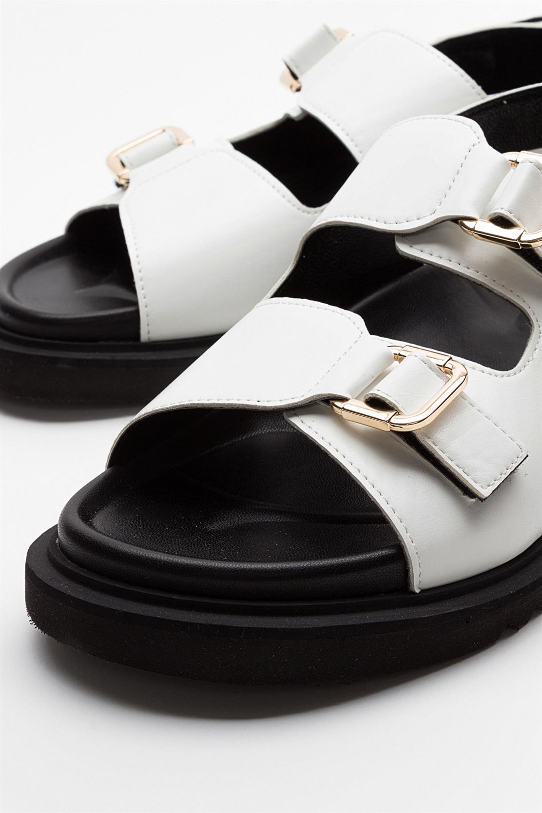 Hermosa - White Sandal – back view showing leather, white, Vowalisse