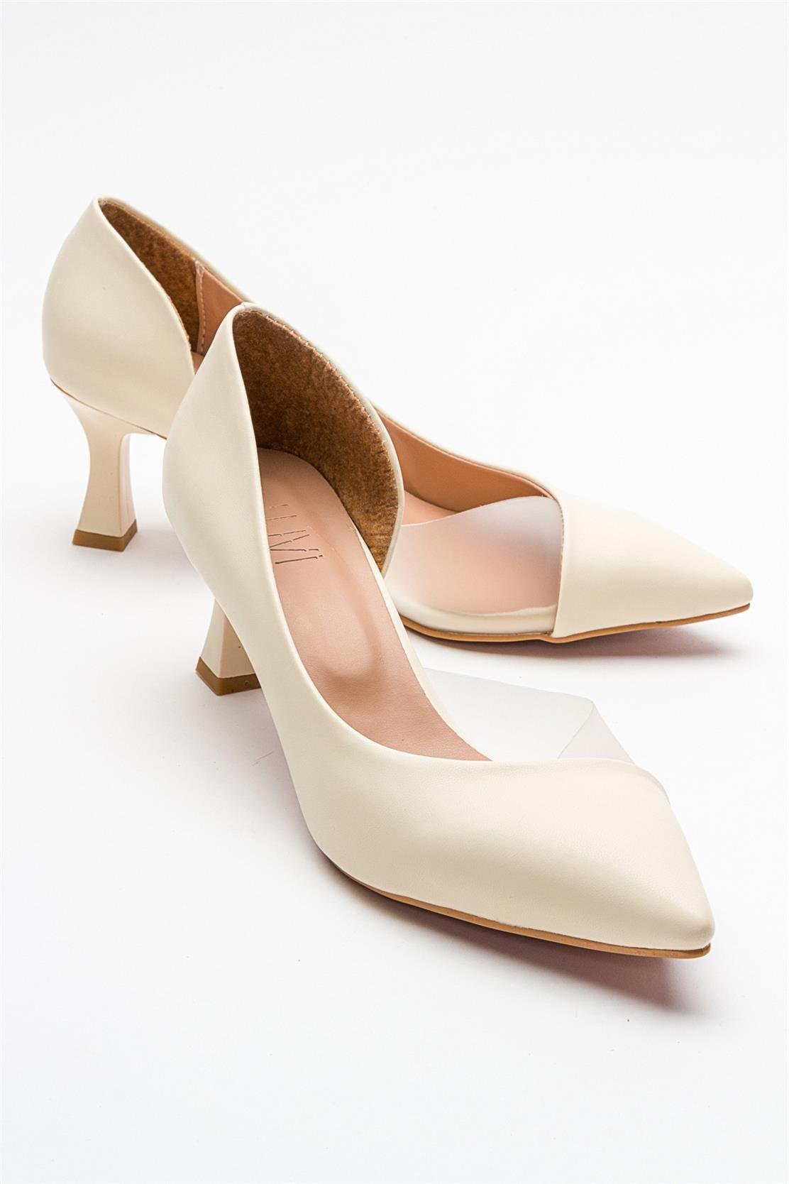Vera Cream Glitter Pointed Toe Pump – front three-quarter view showing leather, glitter, Vowalisse
