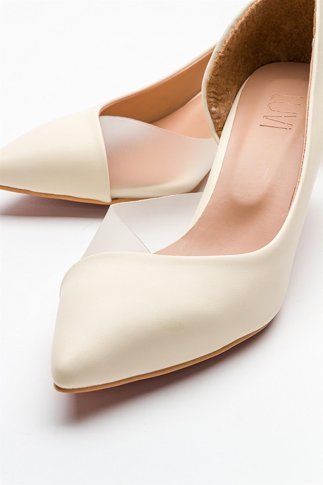Vera Cream Glitter Pointed Toe Pump – back view showing leather, glitter, Vowalisse