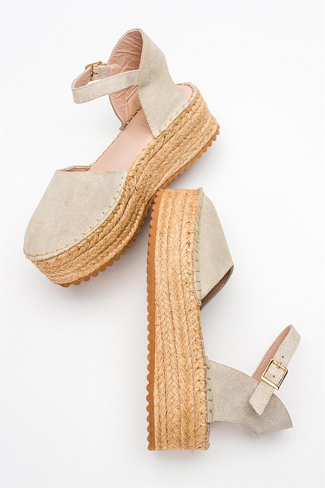 Viba - Beige Suede Leather Espadrilles – side view showing leather, suede, red, Vowalisse