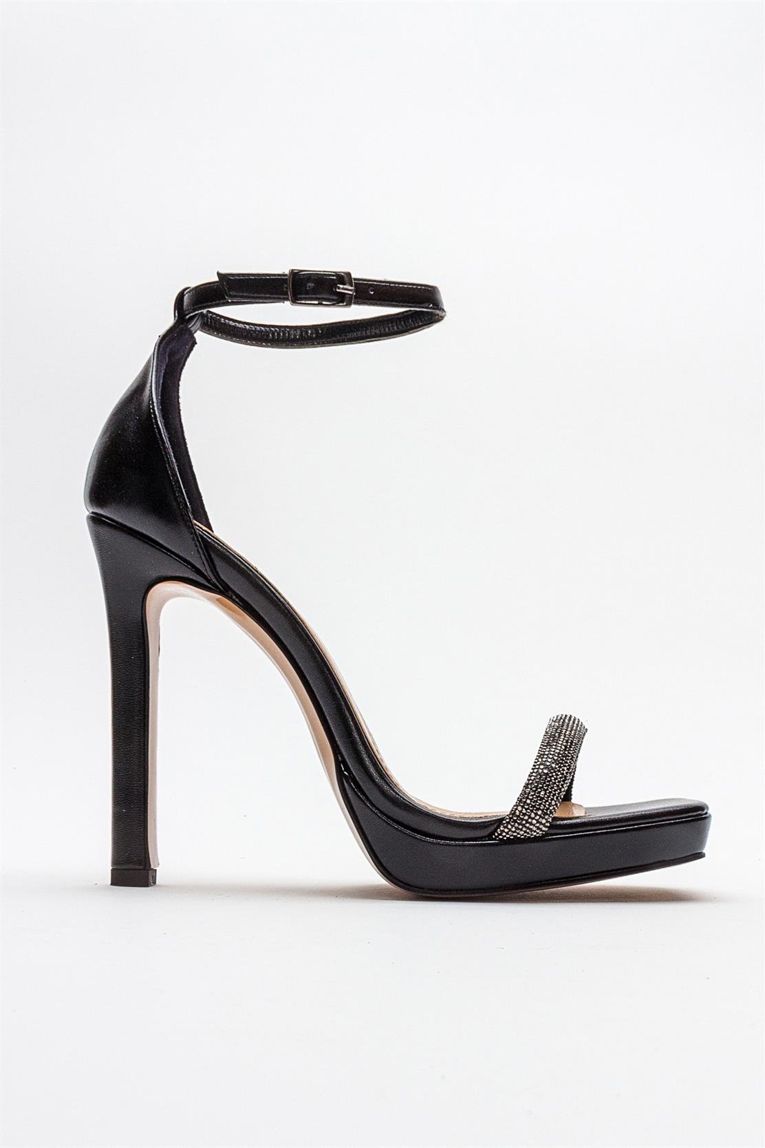 Unos - Black Stone-Embellished Single-Strap High-Heel Evening Shoe – top view showing leather, black, Vowalisse