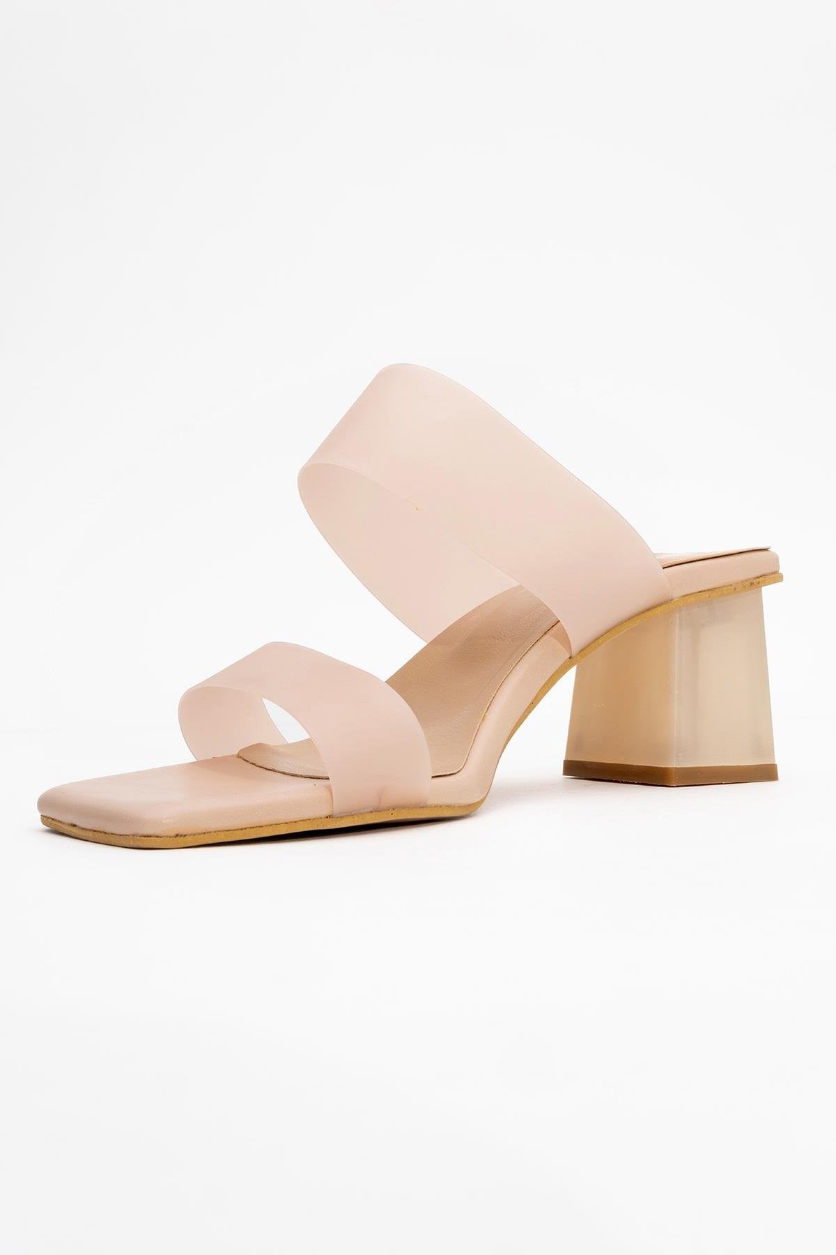 Elara Beige Transparent Strap Sandal – back view showing leather, Vowalisse
