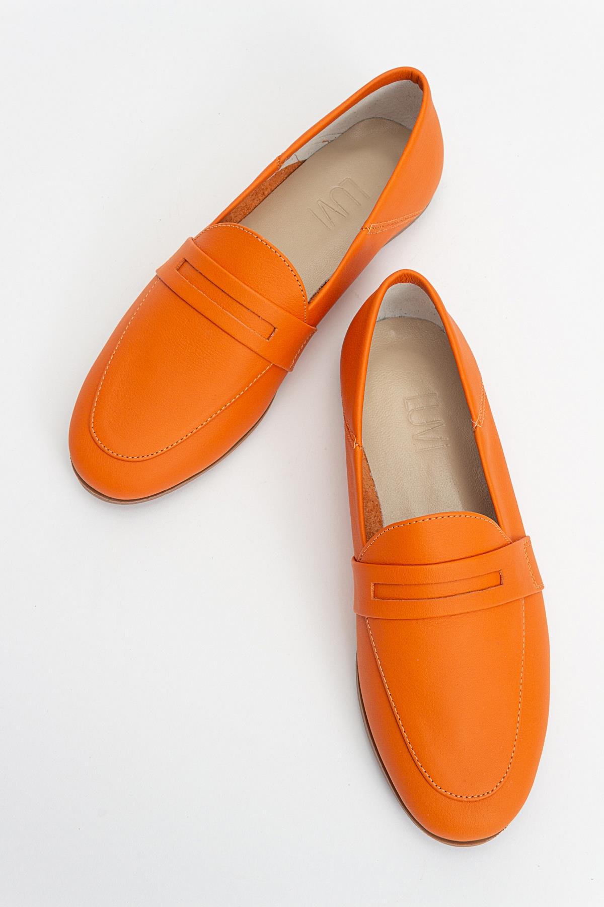 F05 - Orange Genuine Leather Loafer – side view showing leather, Vowalisse