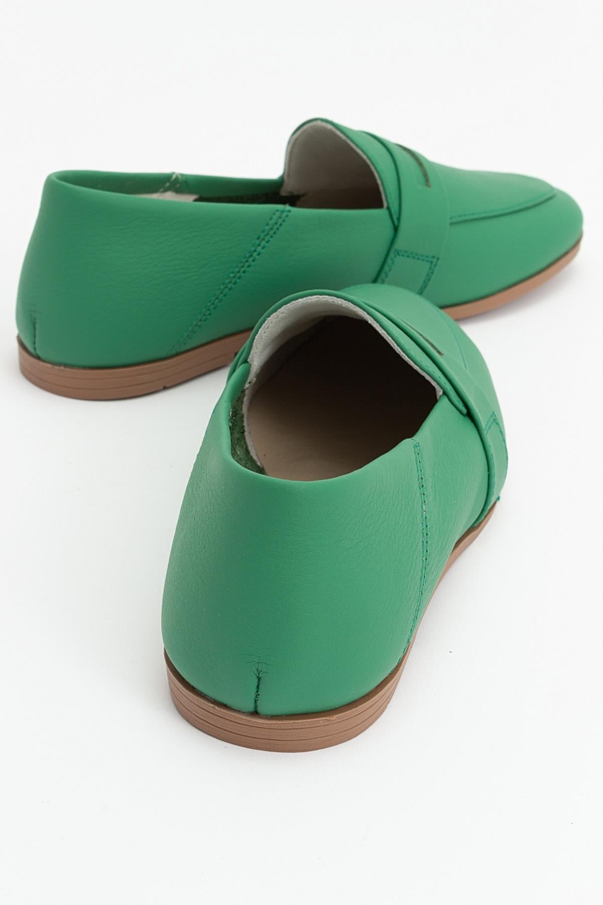 F05 - Green Genuine Leather Loafer – back view showing leather, green, Vowalisse