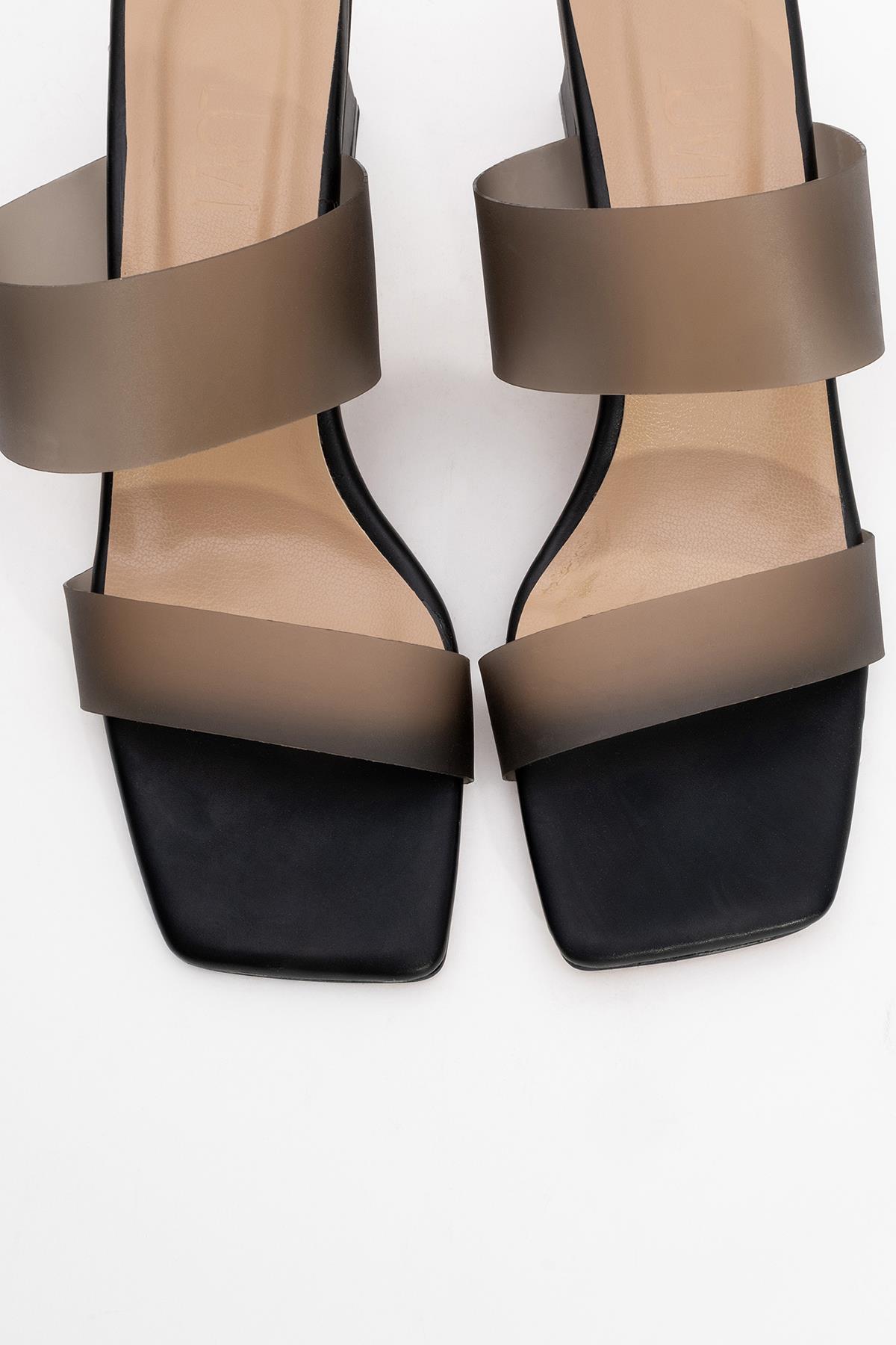 Elara Black Transparent Strap Sandal – side view showing leather, black, Vowalisse