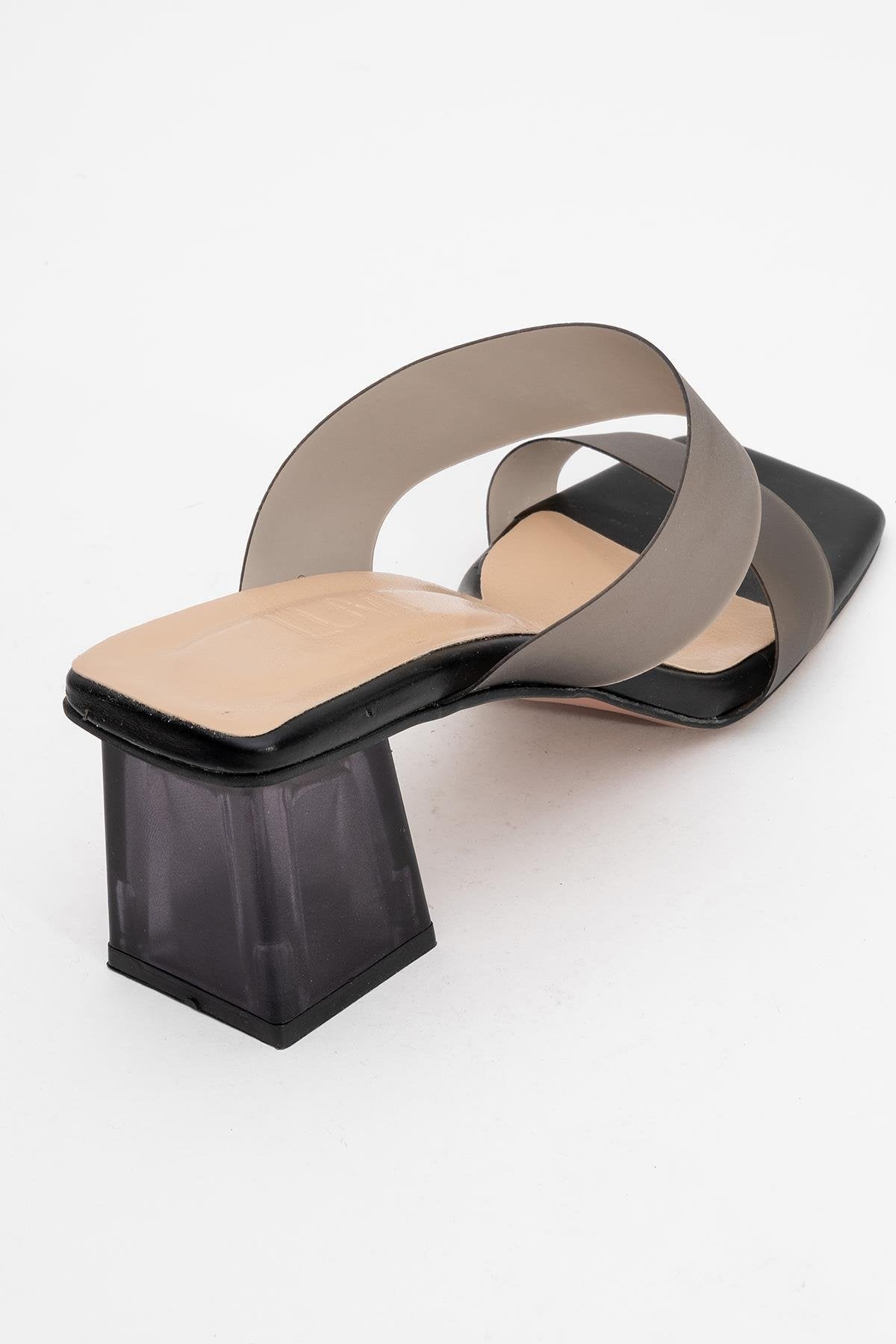 Elara Black Transparent Strap Sandal – back view showing leather, black, Vowalisse