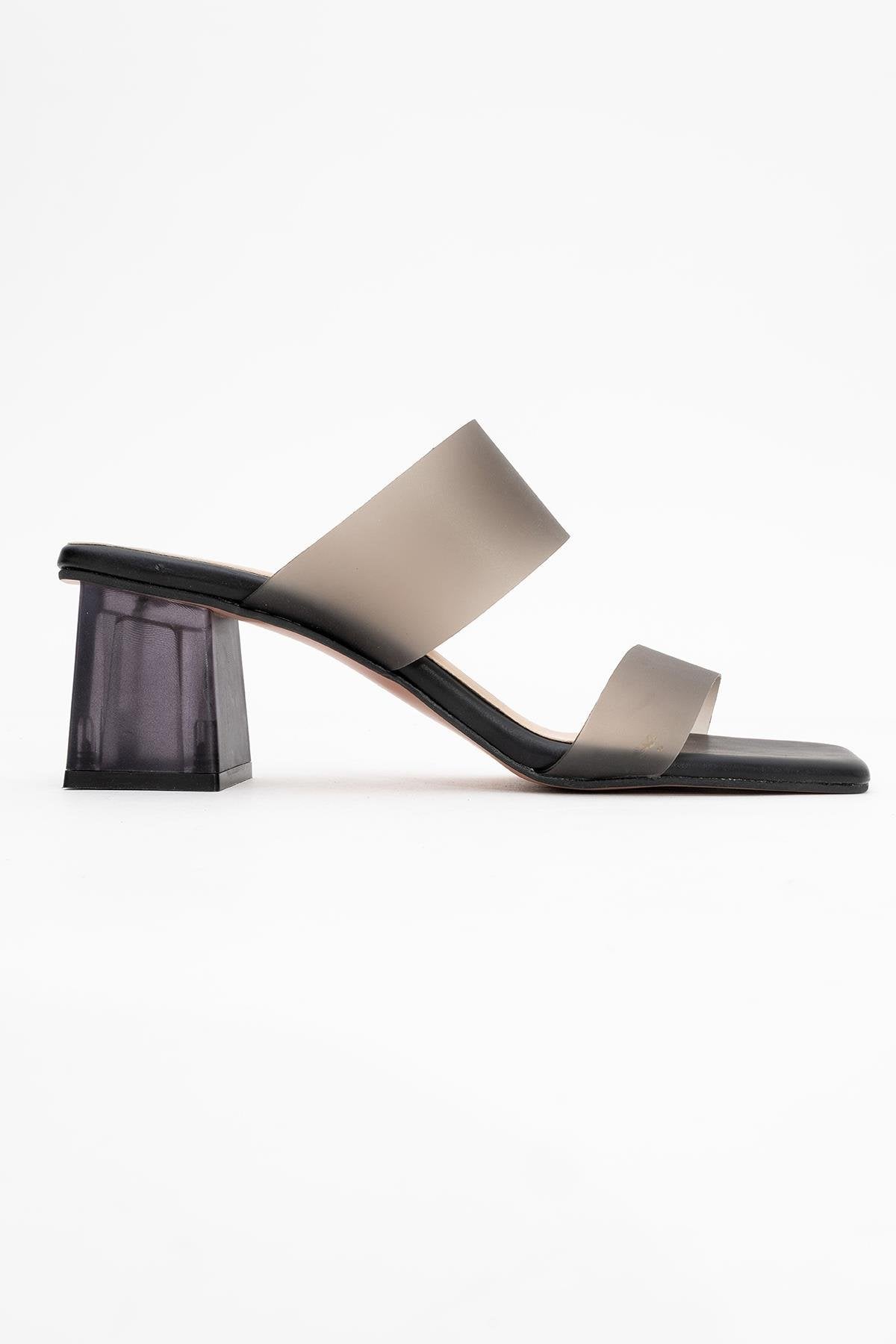 Elara Black Transparent Strap Sandal – top view showing leather, black, Vowalisse